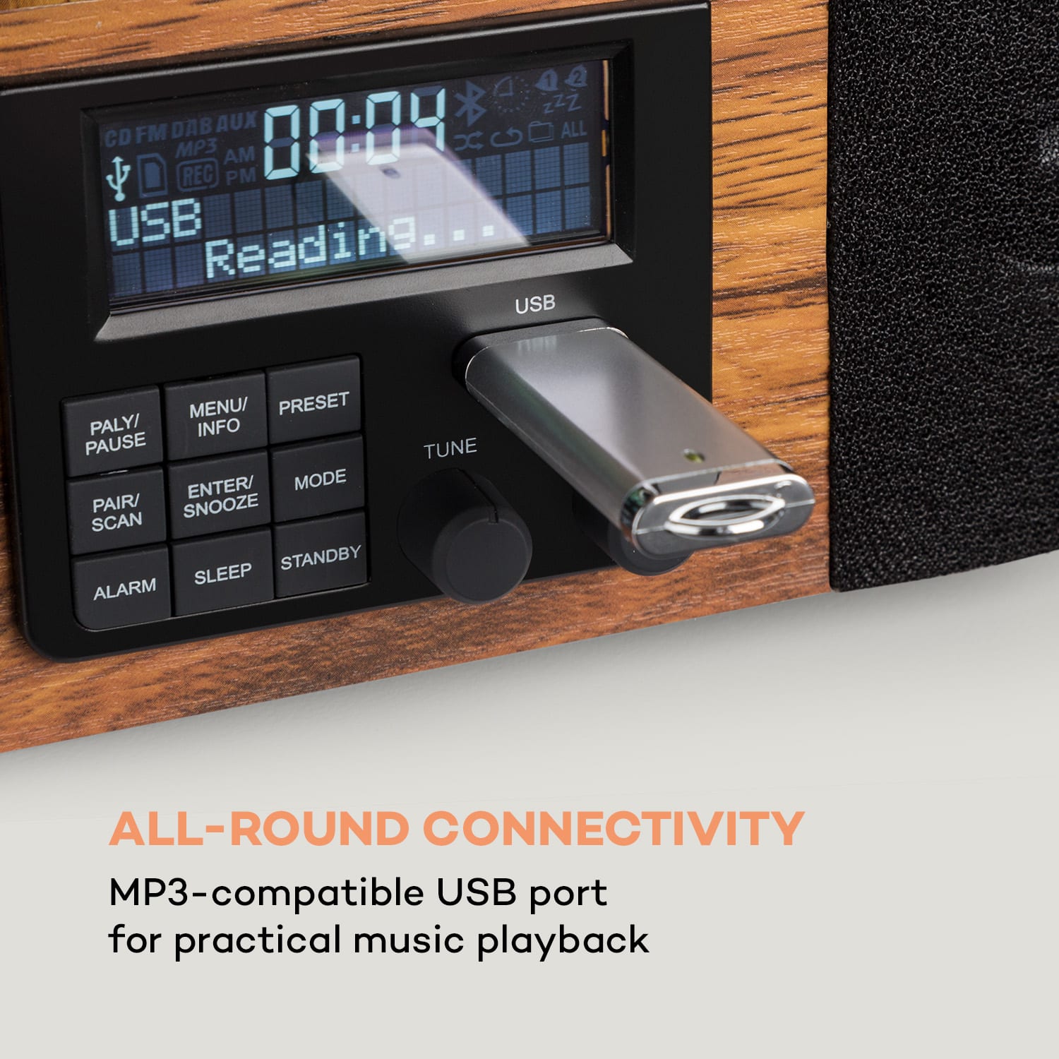 Verticalo SE DAB Retro turntable DAB+ FM tuner USB BT AUX wood With Bluetooth, DAB + and FM tuner
