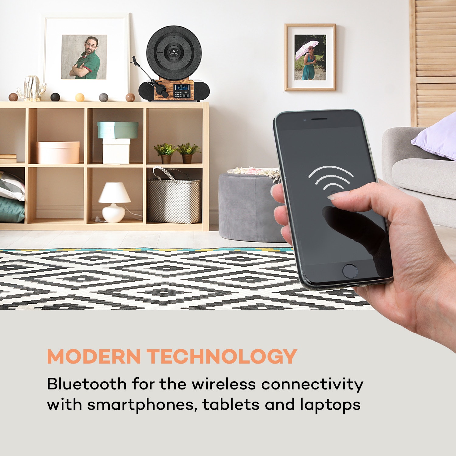 Verticalo SE DAB, retro gramofon, DAB+, FM tuner, USB, BT, AUX, drvo S bluetooth DAB + i FM tunerom