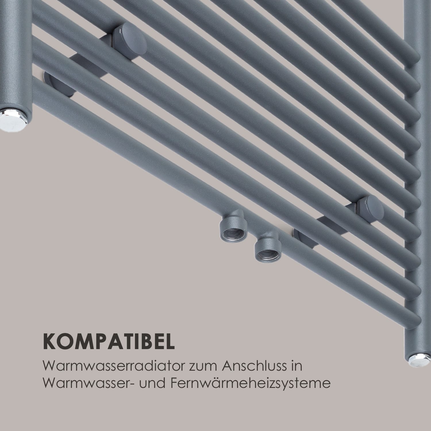 Fino 160 x 60 Heizkörper 644W Warmwasser Handtuchhalter 1/2" 6-12m² grau