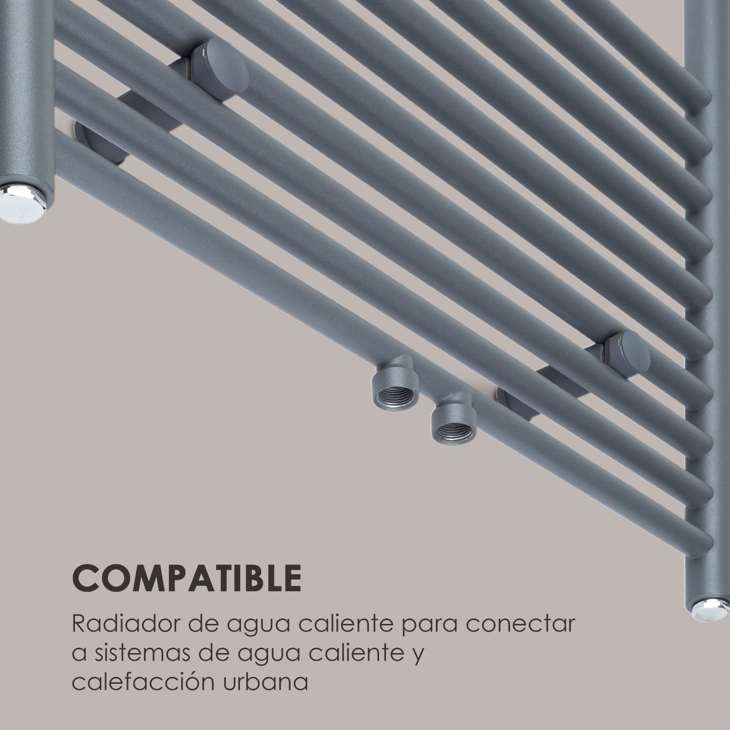 Fino 160 x 60 Radiador de agua de 644W Soporte para toallas 1/2" 6-12m² Gris