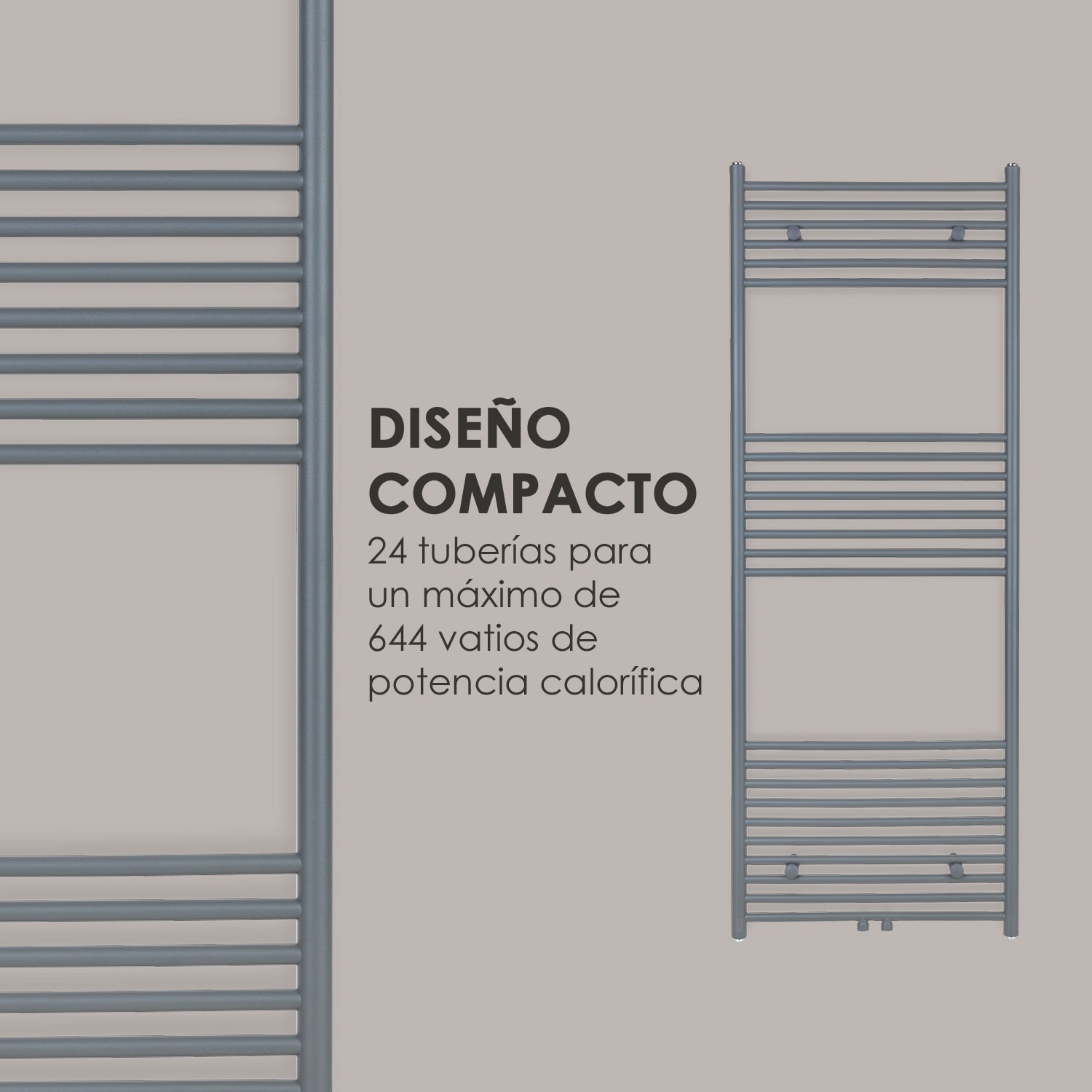 Fino 160 x 60 Radiador de agua de 644W Soporte para toallas 1/2" 6-12m² Gris