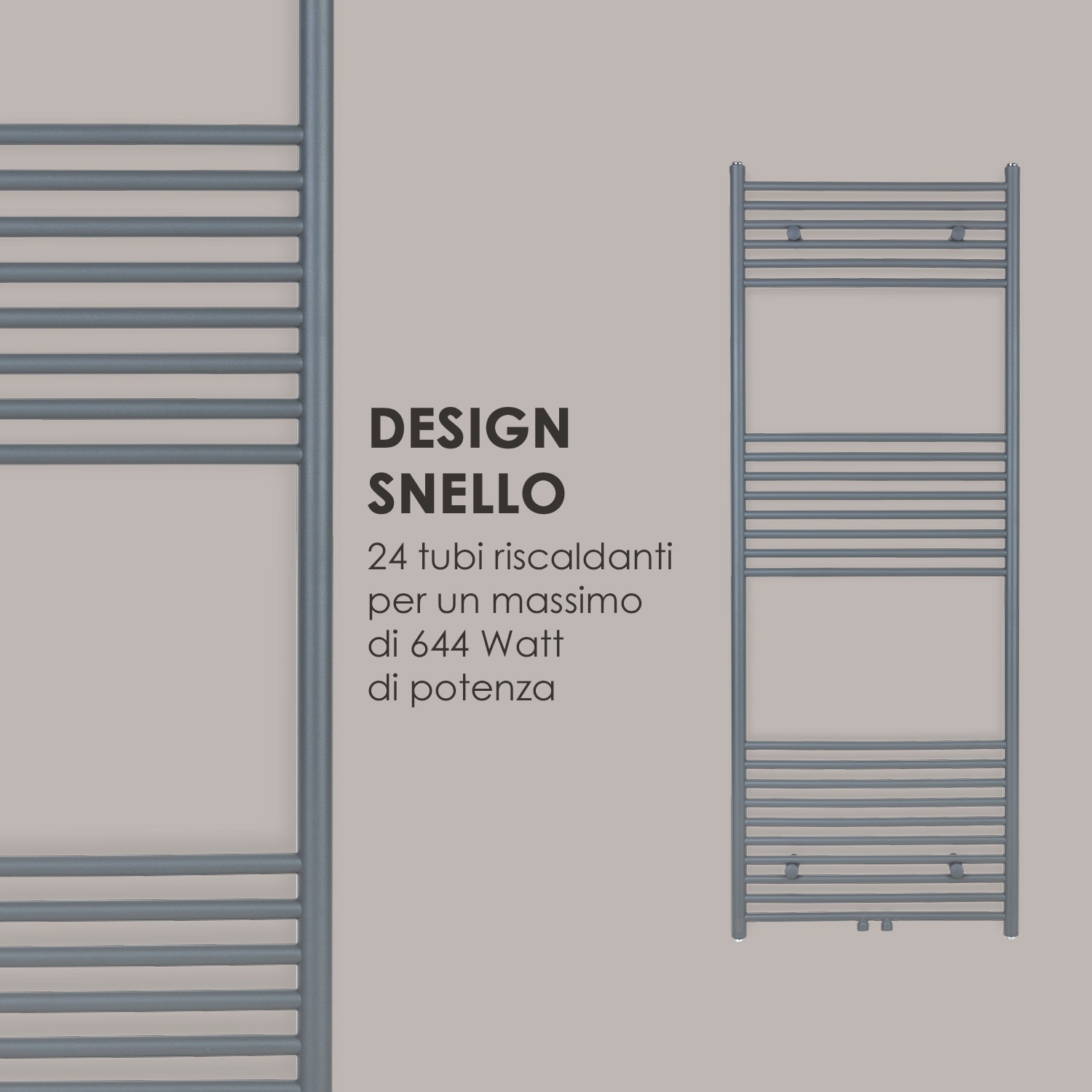 Fino 160 x 60 Termosifone 644W Porta Asciugamani 1/2" 6-12m² grigio 