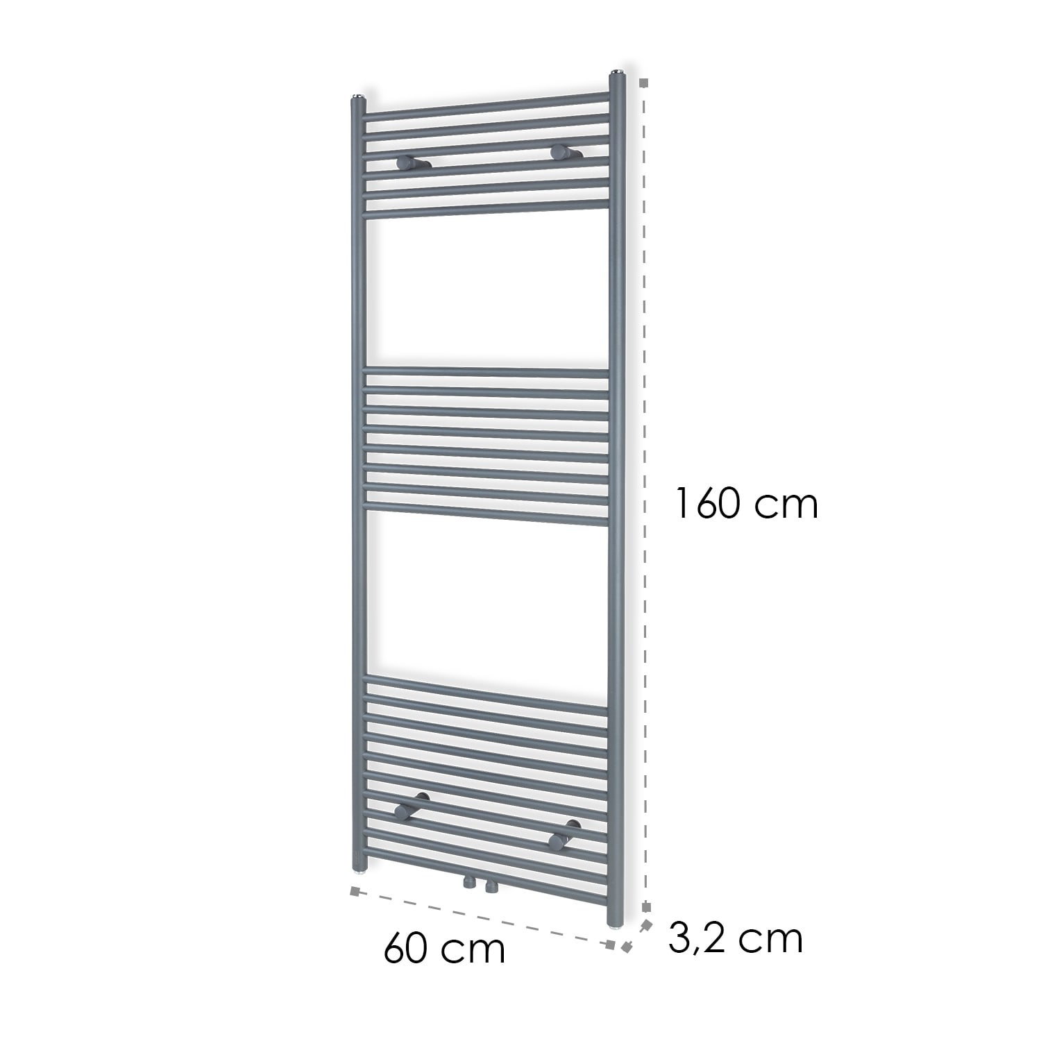 Fino 160 x 60 Radiador de agua de 644W Soporte para toallas 1/2" 6-12m² Gris