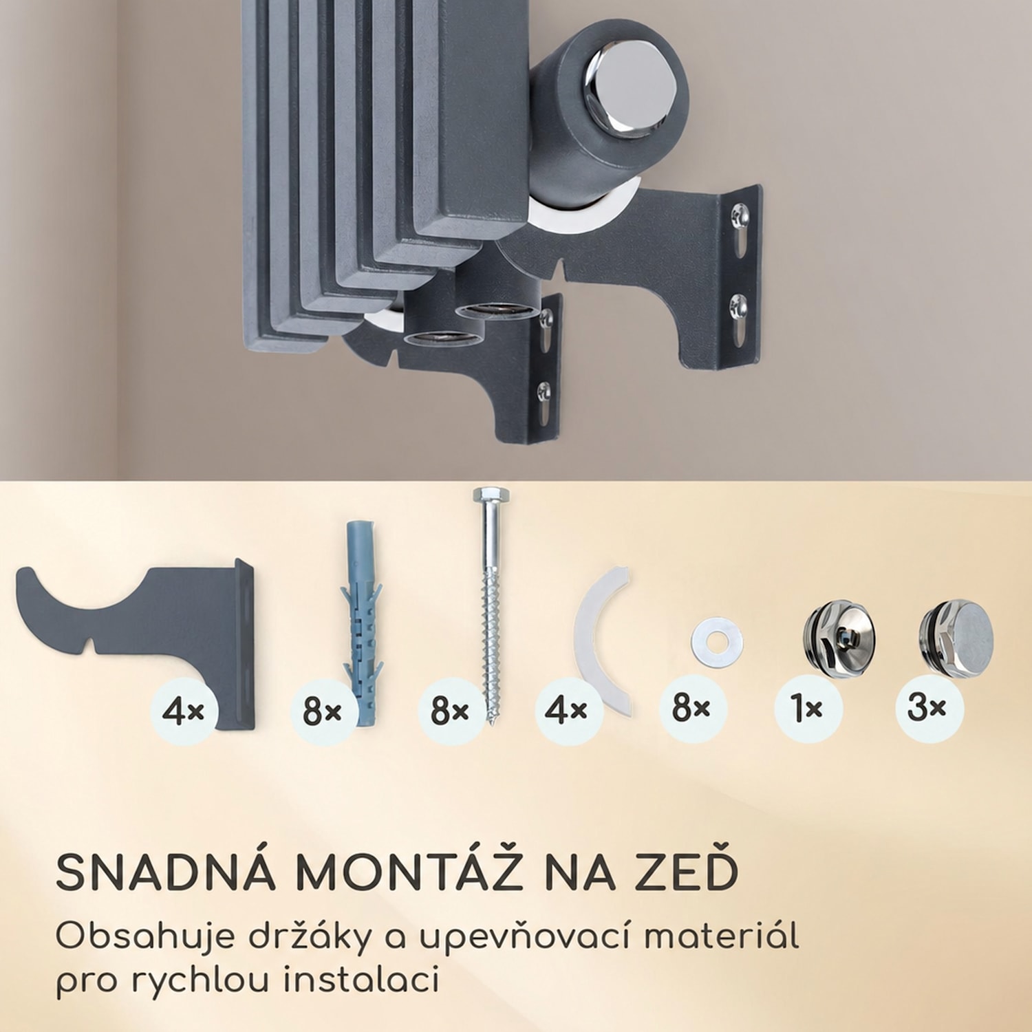 Delgado, radiátor, 120 x 25 cm, 508 W, teplovodní, 1/2", 4-10 m², šedý 120 x 25 cm