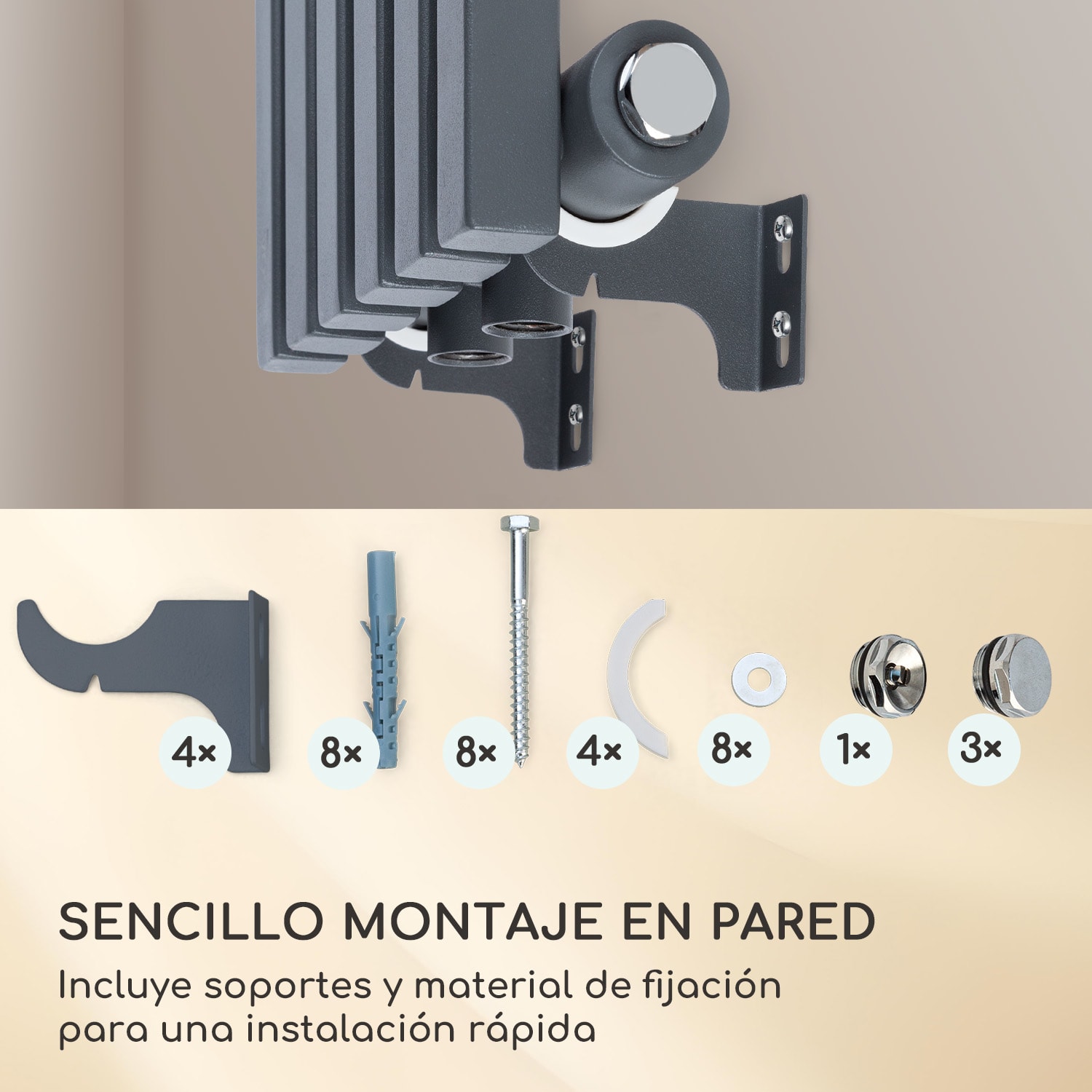 Delgado 120 x 25 Radiador de agua de 508 W 1/2" 4-10m² Gris 