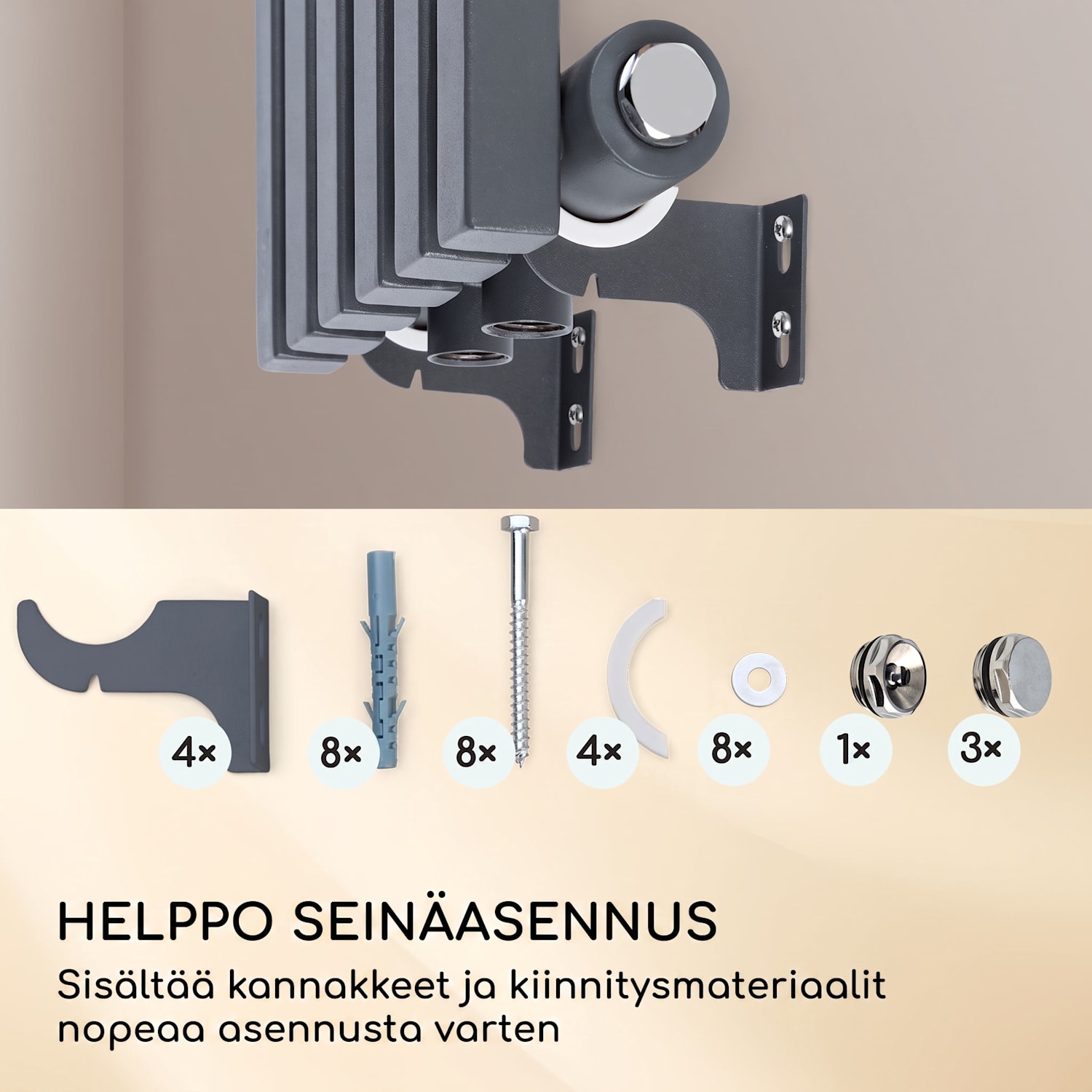 Delgado 120 x 25 -lämmitin 508 W lämminvesi 1/2" 4–10 m² harmaa 120 x 25 cm