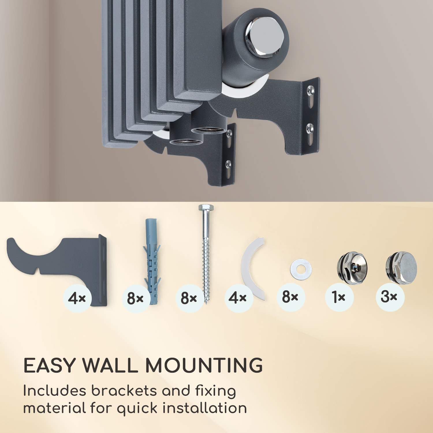 Delgado, radiátor, 120 x 25 cm, 508 W, teplovodní, 1/2", 4-10 m², šedý 120 x 25 cm