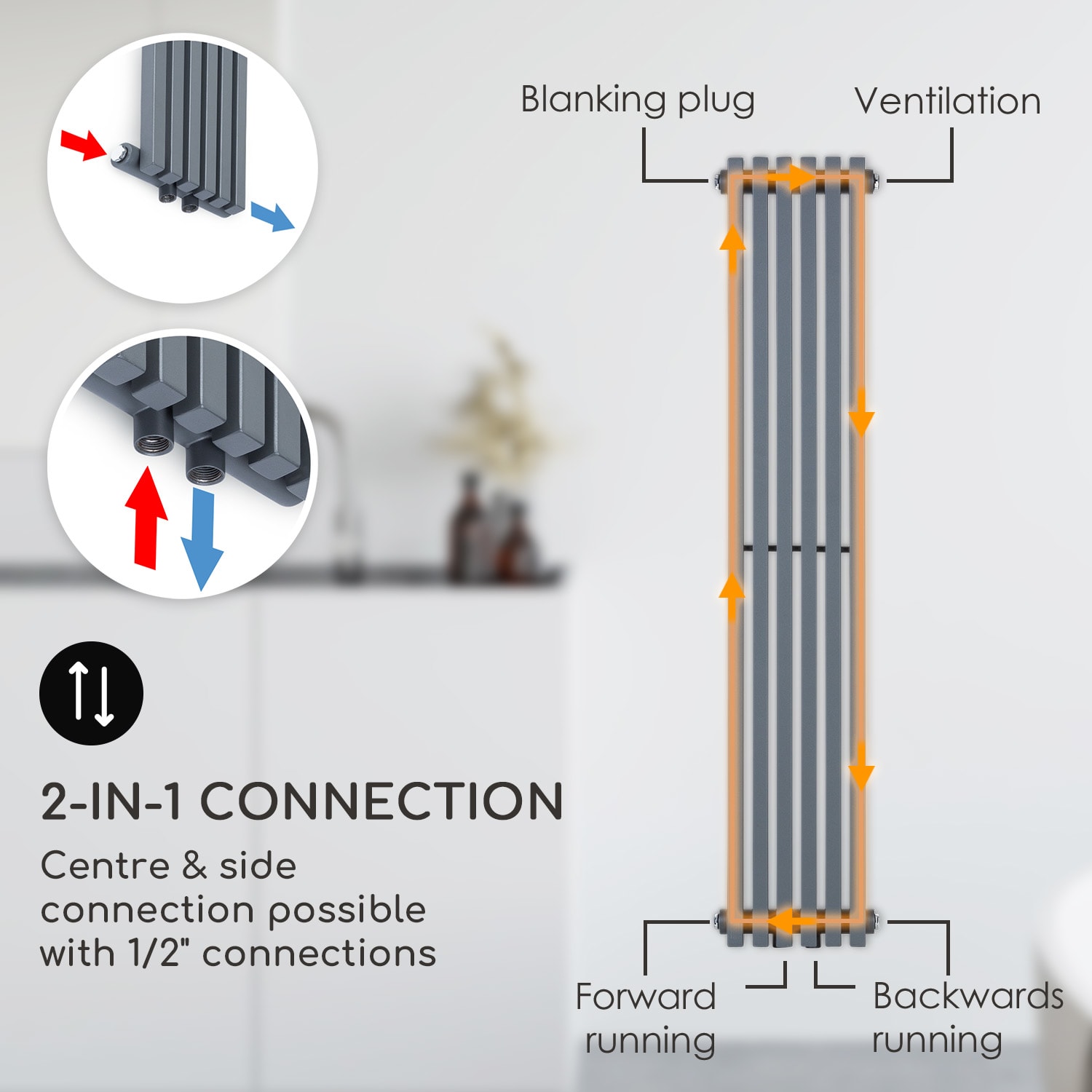 Delgado, radiátor, 120 x 25 cm, 508 W, teplovodní, 1/2", 4-10 m², šedý 120 x 25 cm