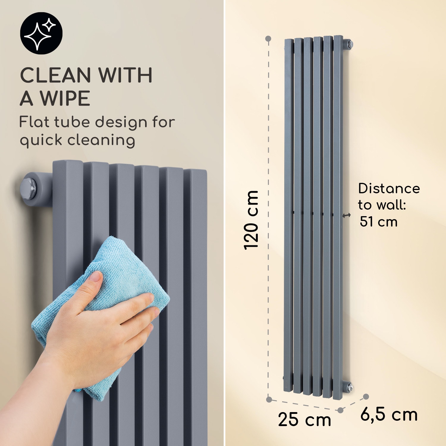 Delgado, radiátor, 120 x 25 cm, 508 W, teplovodní, 1/2", 4-10 m², šedý 120 x 25 cm