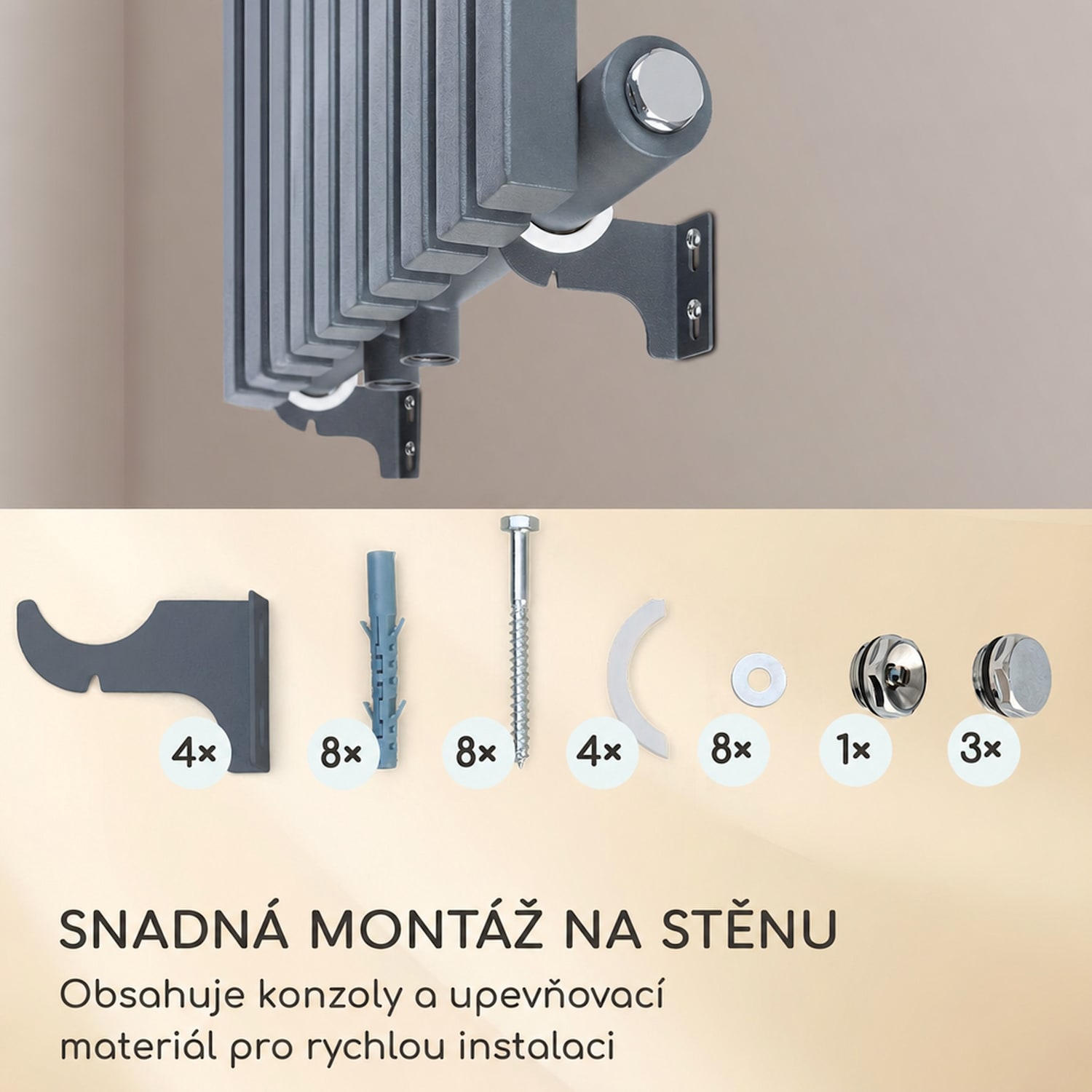 Delgado, radiátor, 160 x 45 cm, 822 W, teplovodní, 1/2", 8-20 m², šedý 160 x 45 cm