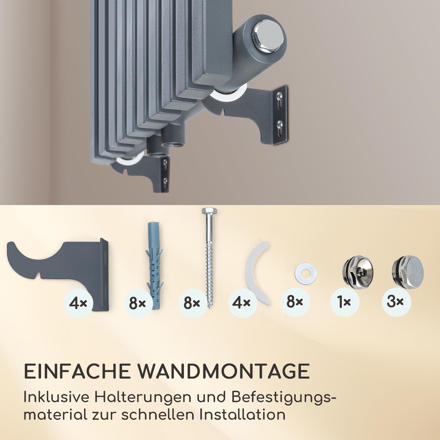 Delgado 160 x 45 Heizkörper 822W Warmwasser 1/2" 8-20m² grau 160 x 45 cm