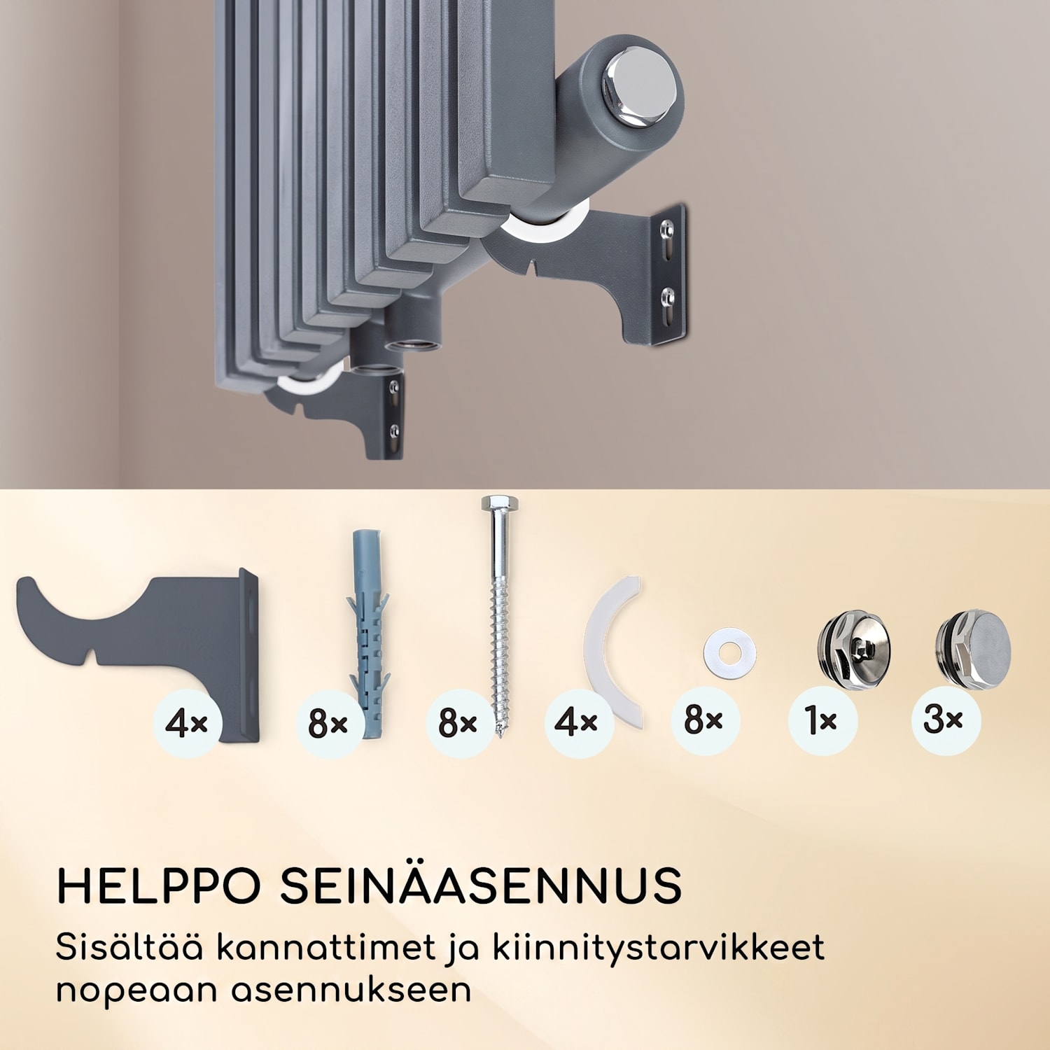 Delgado 160 x 45 -lämmitin 822 W lämminvesi 1/2" 8–20 m² harmaa 160 x 45 cm