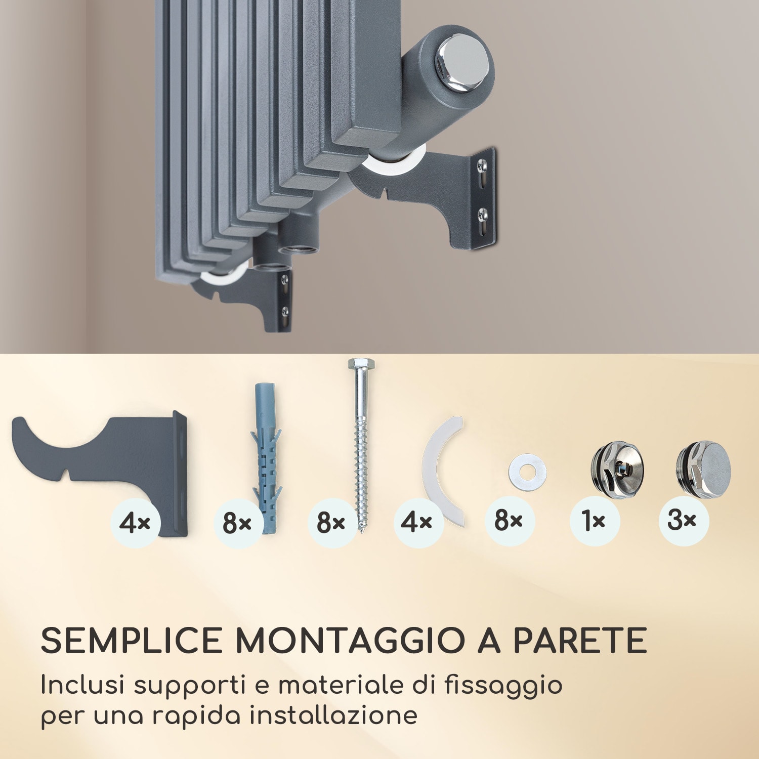 Delgado 160 x 45 Termosifone 822W Collegamento 1/2" 8-20m² grigio 160 x 45 cm