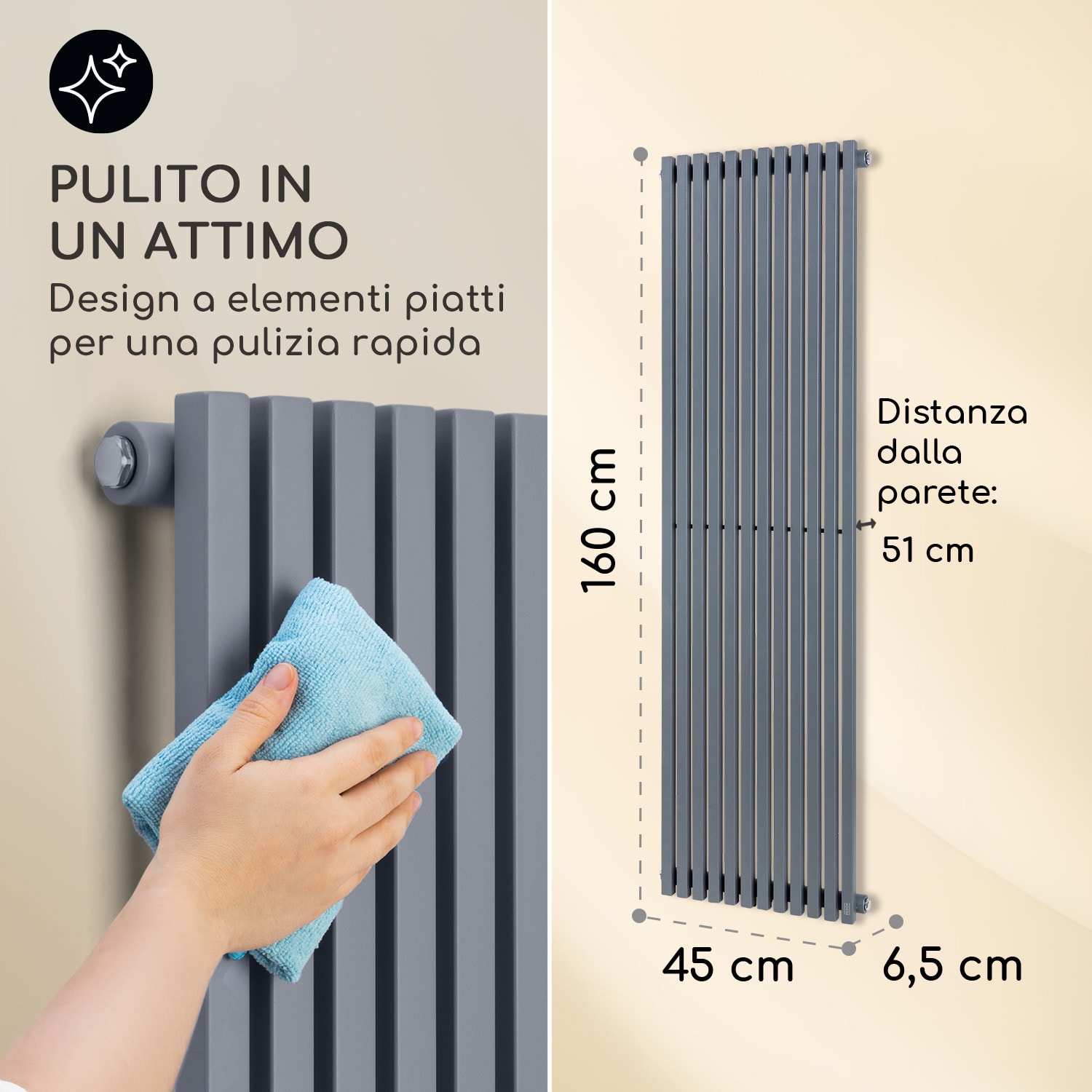 Delgado 160 x 45 Termosifone 822W Collegamento 1/2" 8-20m² grigio 160 x 45 cm