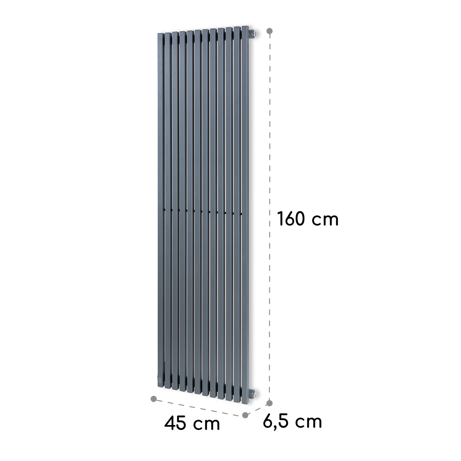 Delgado Radiateur à eau chaude 822W montage mural pour 20m² - Gris 160 x 45 cm