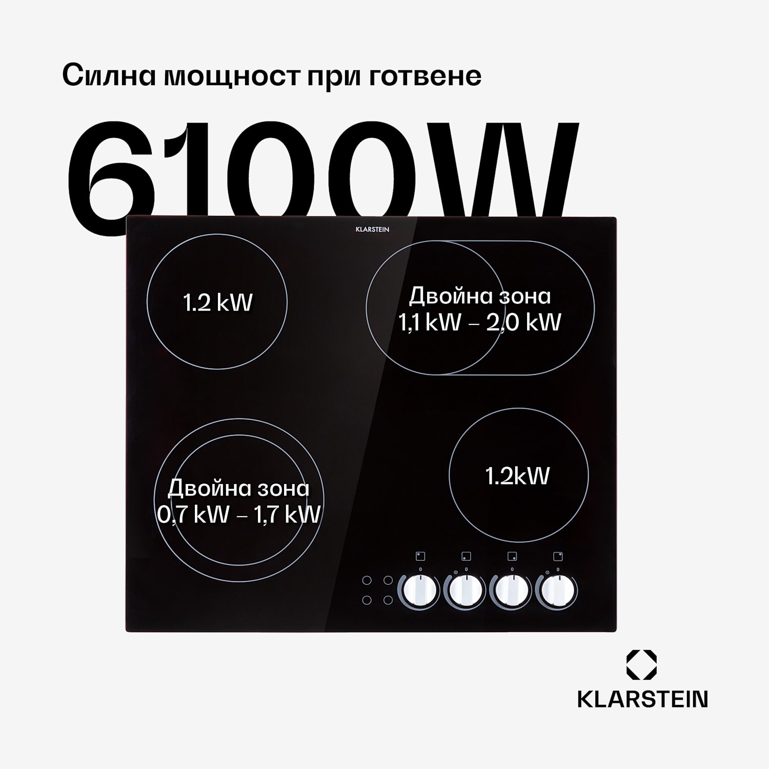 EasyCook, керамичен котлон, 6100 W, въртящ се бутон, черен 