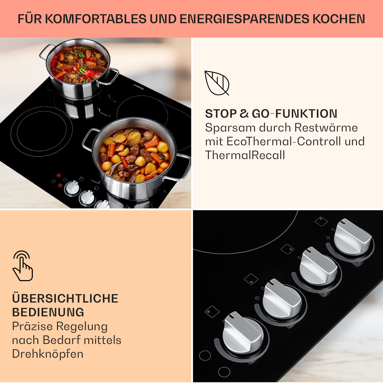 EasyCook Keramikkochfeld 6100W Drehregler schwarz 60 cm