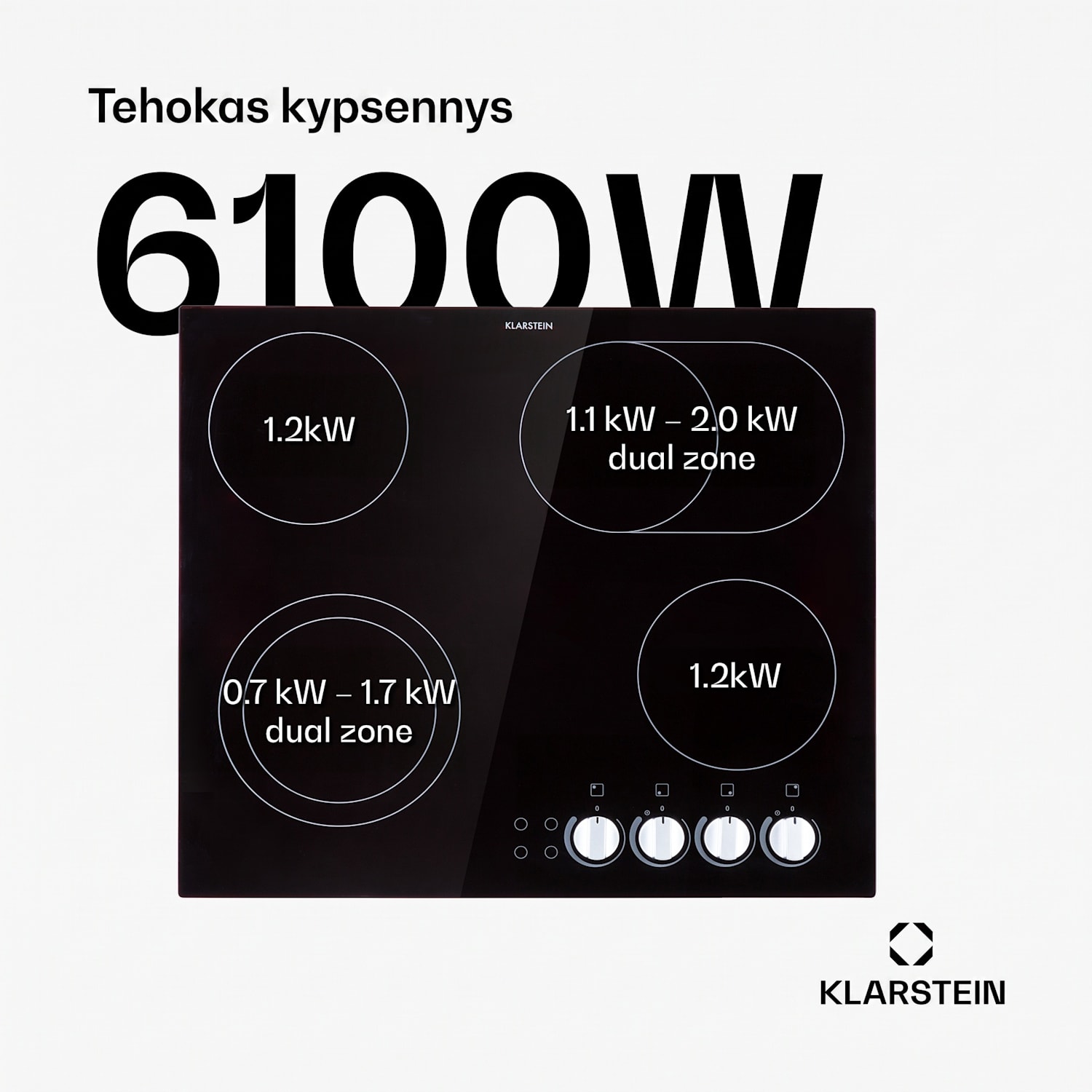EasyCook keraaminen liesi 6100 W pyöritettävät säätimet musta 60 cm | Kaksoisovaali