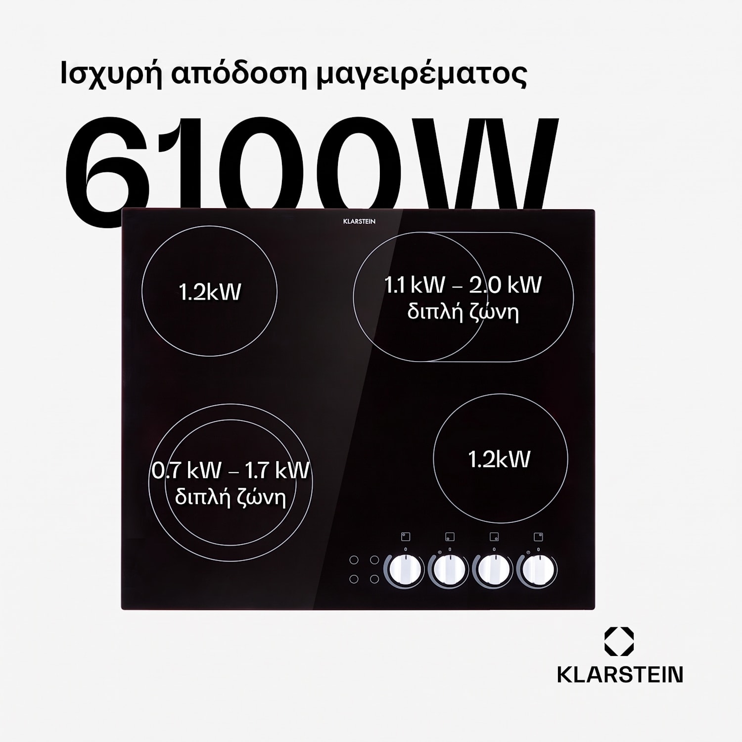 EasyCook Dual 60cm Glaskeramik-Kochfeld 4 Platten Schwarz 60 εκ | Διπλό οβάλ