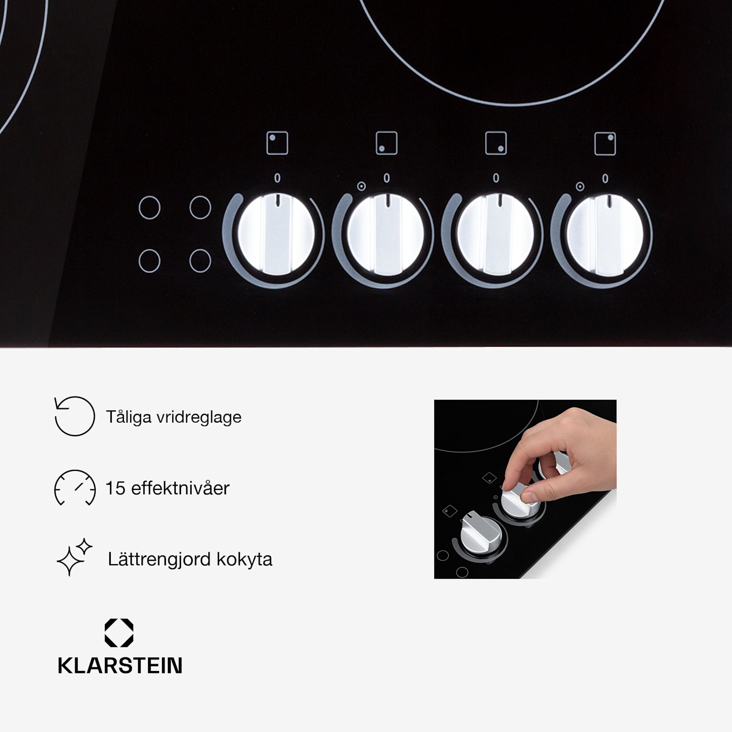 EasyCook keramikhäll 4 500 W vridreglage svart 60 cm | Dubbel Oval