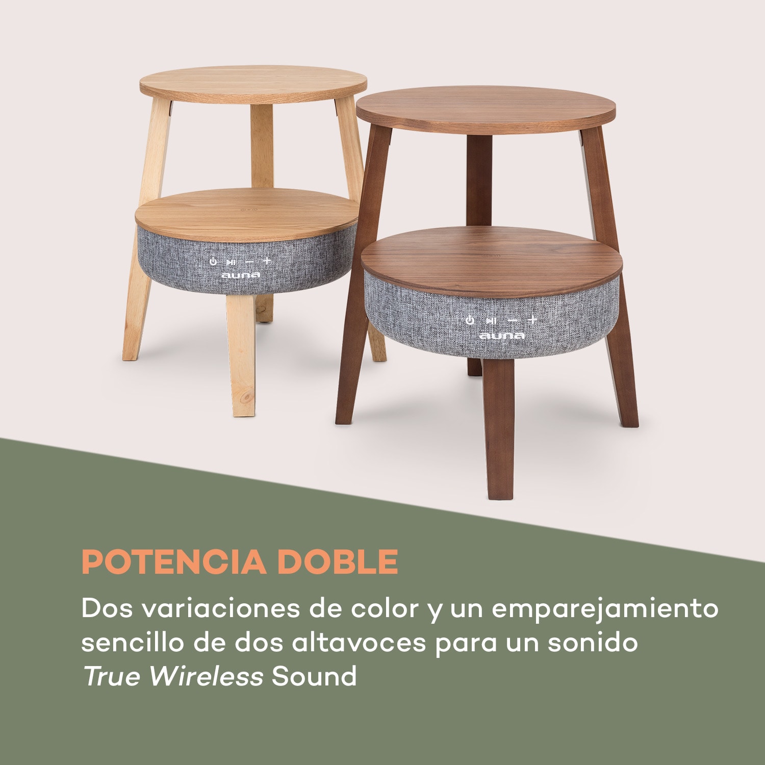 París mesa de altavoces 30W RMS BT carga inalámbrica 2.200 mAh madera Marrón