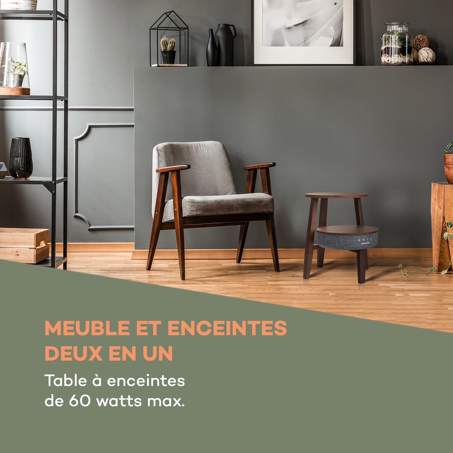Paris Table basse avec enceinte intégrée Bluetooth 2x USB AUX 30W marron fo 