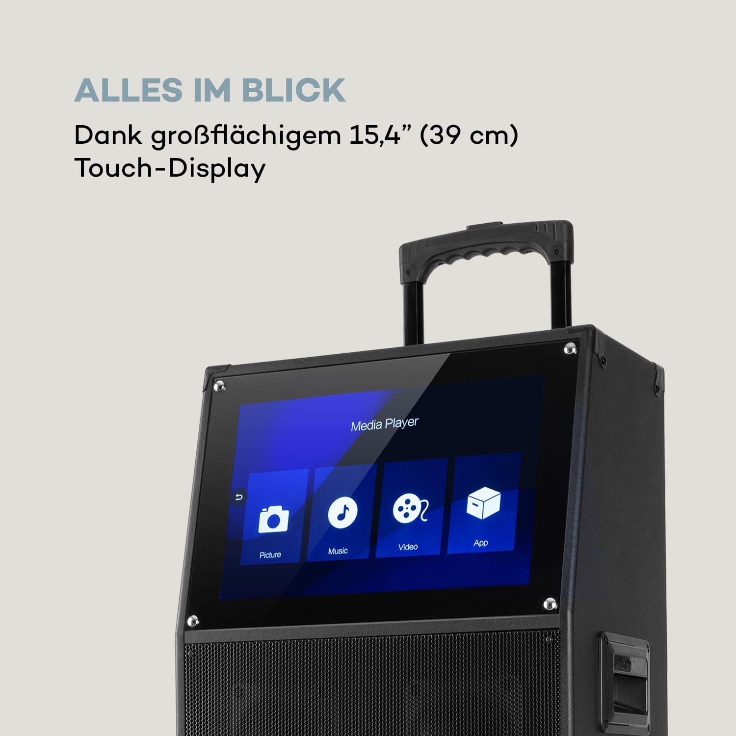 KTV Karaoke-System 15,4" Touch 2UHF-Mic WiFi BT USB SD HDMI Trolley 