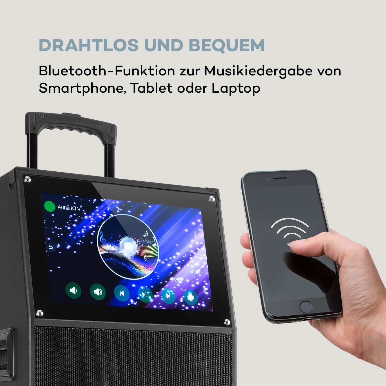 KTV Karaoke-System 15,4" Touch 2UHF-Mic WiFi BT USB SD HDMI Trolley 