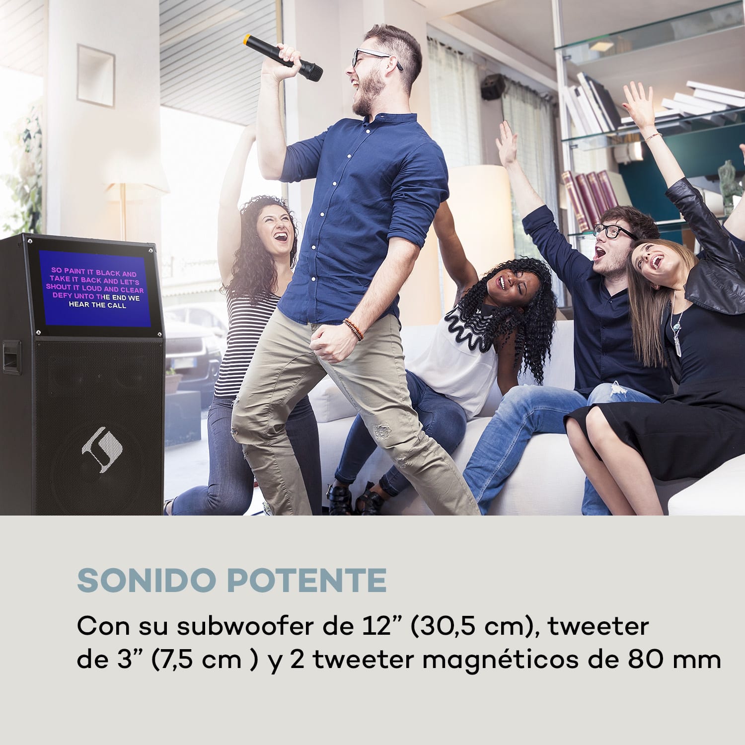 KTV Sistema de karaoke Pantalla táctil de 15,4" 2 micrófonos UHF WiFi BT USB SD HDMI Carrito 