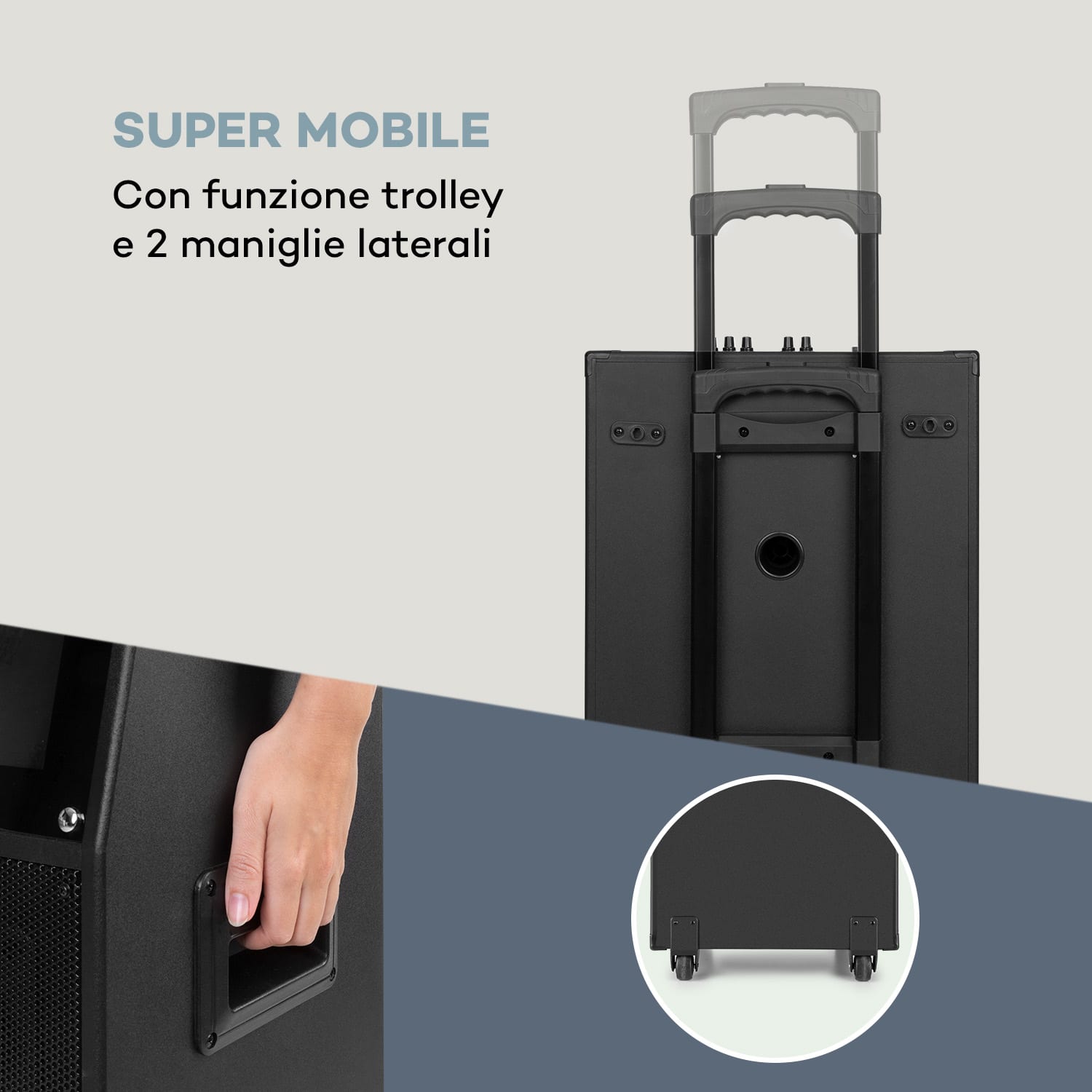 KTV impianto karaoke 15,4" display touch 2UHF Mic WiFi BT USB SD HDMI trolley 