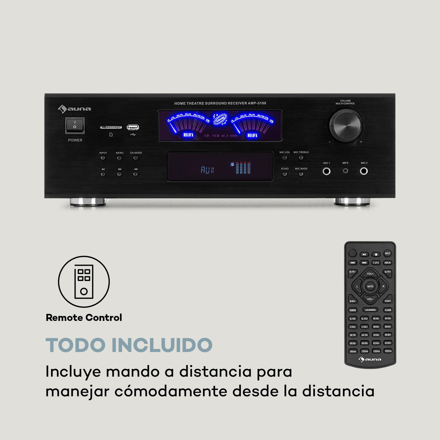 AMP 5100 BT Amplificador estéreo 2 x 120 W + 3 x 50 W RMS BT 