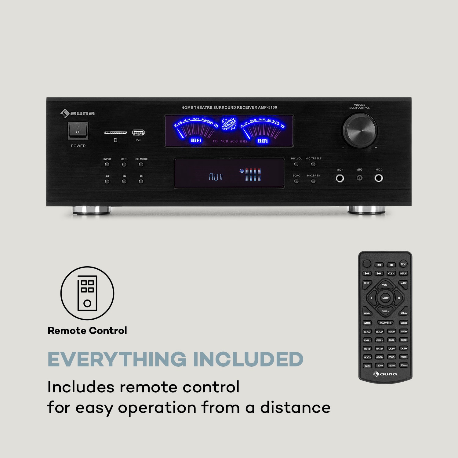 AMP 5100 BT, wzmacniacz stereo, 2 x 120 W + 3 x 50 W RMS, Bluetooth, czarny