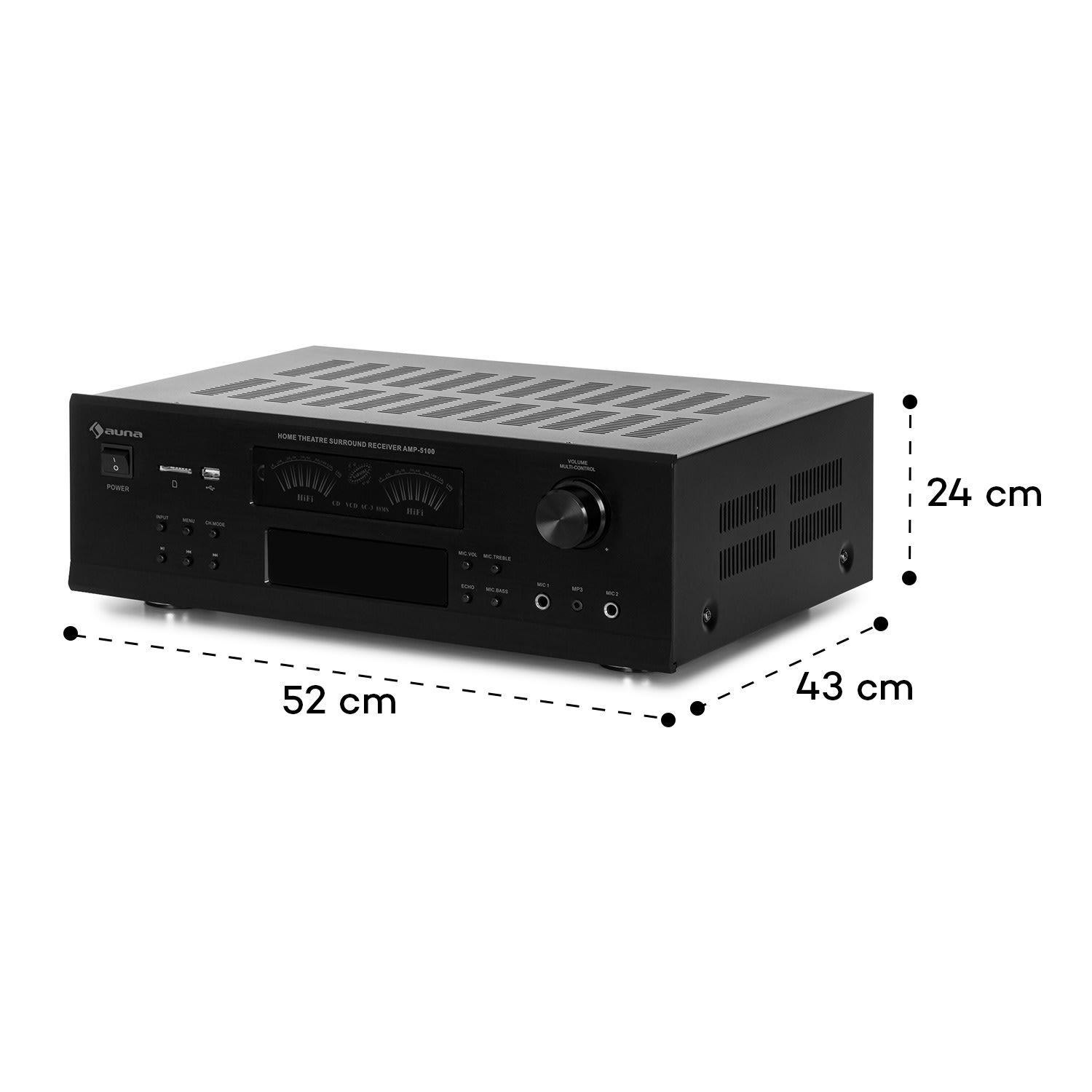 AMP 5100 BT, wzmacniacz stereo, 2 x 120 W + 3 x 50 W RMS, Bluetooth, czarny