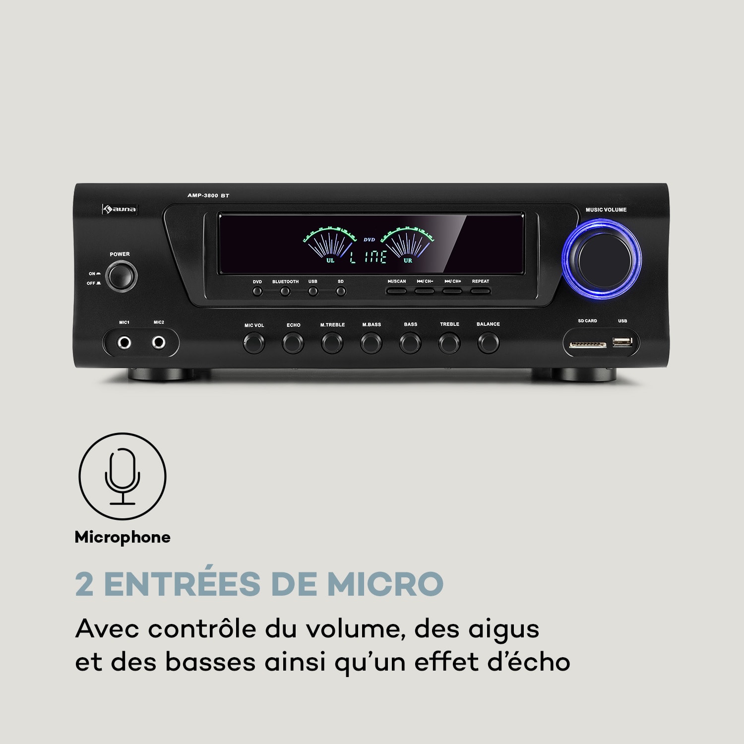 AMP 3800 BT 5.0 Amplificateur HiFi 2 x 120 W + 3x50 W RMS BT 