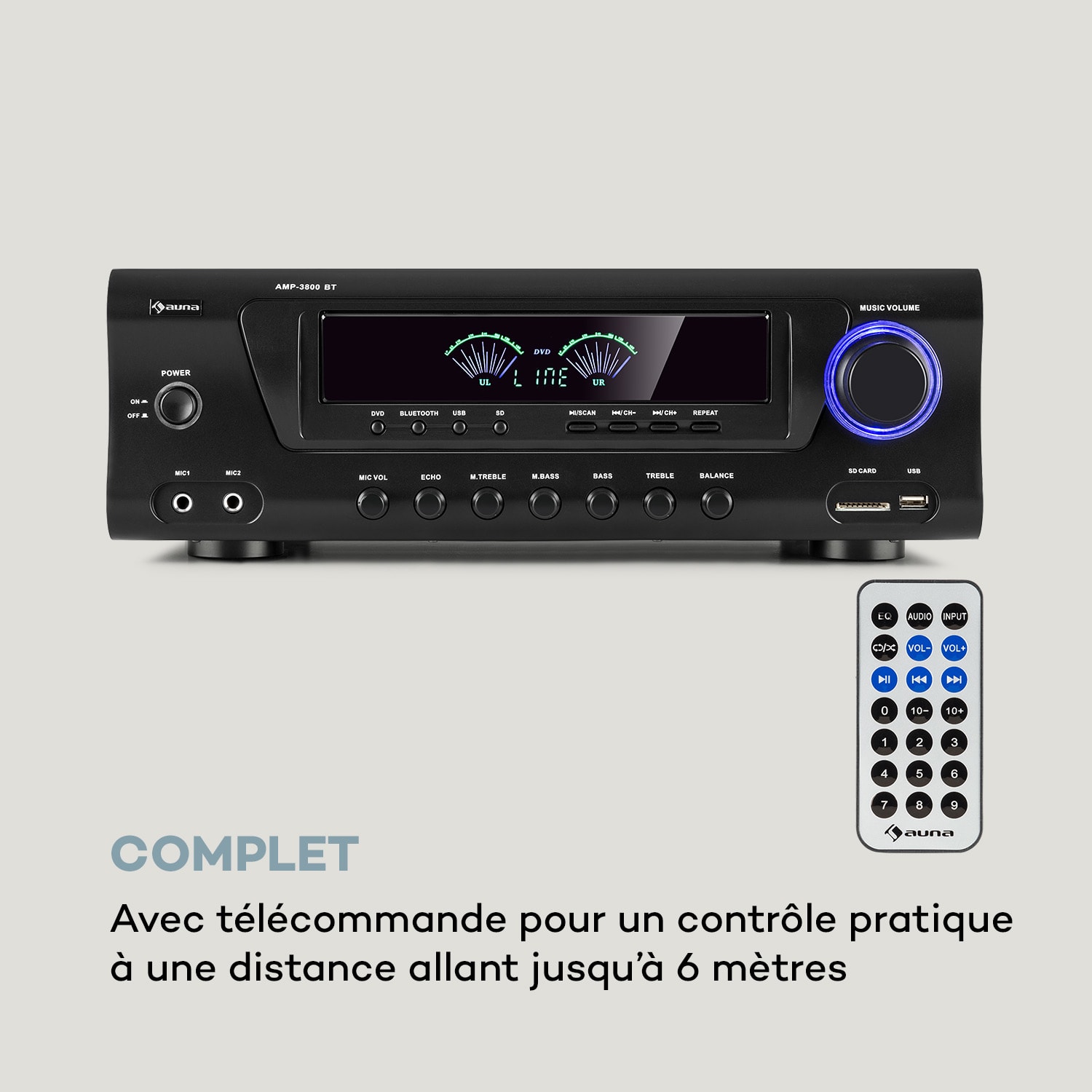 AMP 3800 BT 5.0 Amplificateur HiFi 2 x 120 W + 3x50 W RMS BT 