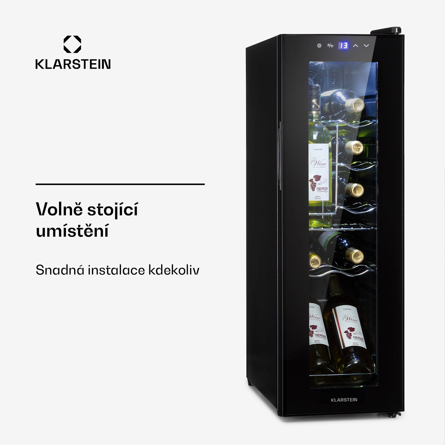 Shiraz 12 Slim, vinotéka, 32 l/12 lahví, dotykové ovládání, 85 W, 5-18 °C 12 lahví | 1 chladící zóna | Černá