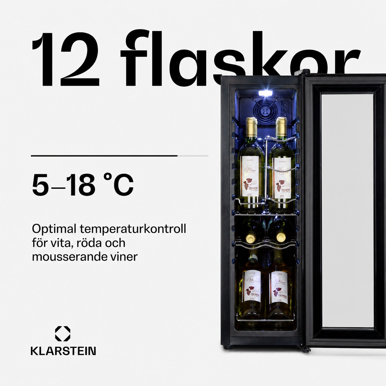 Shiraz 12 Slim Uno vinkylskåp 32 l/12 flaskor touchkontroll 85 W 5–18 °C LED 