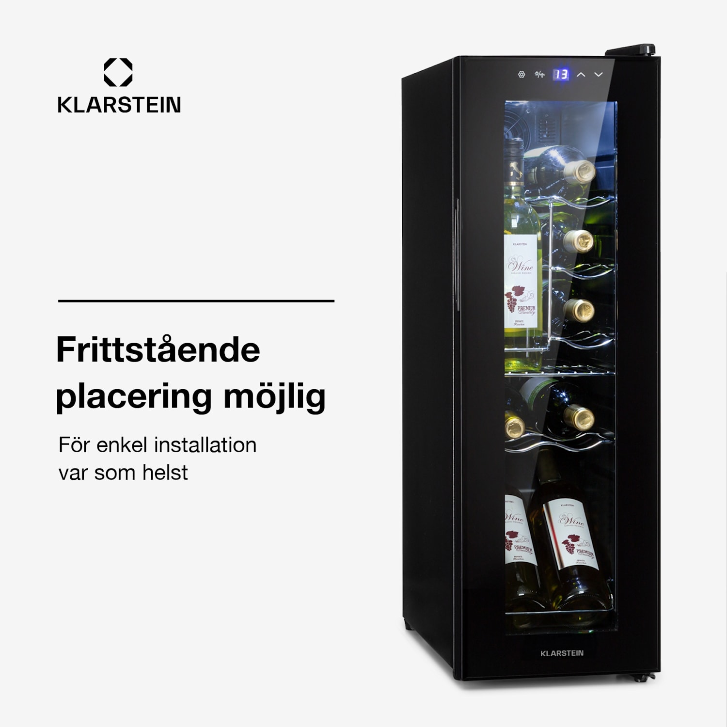 Shiraz 12 Slim Uno vinkylskåp 32 l/12 flaskor touchkontroll 85 W 5–18 °C LED 
