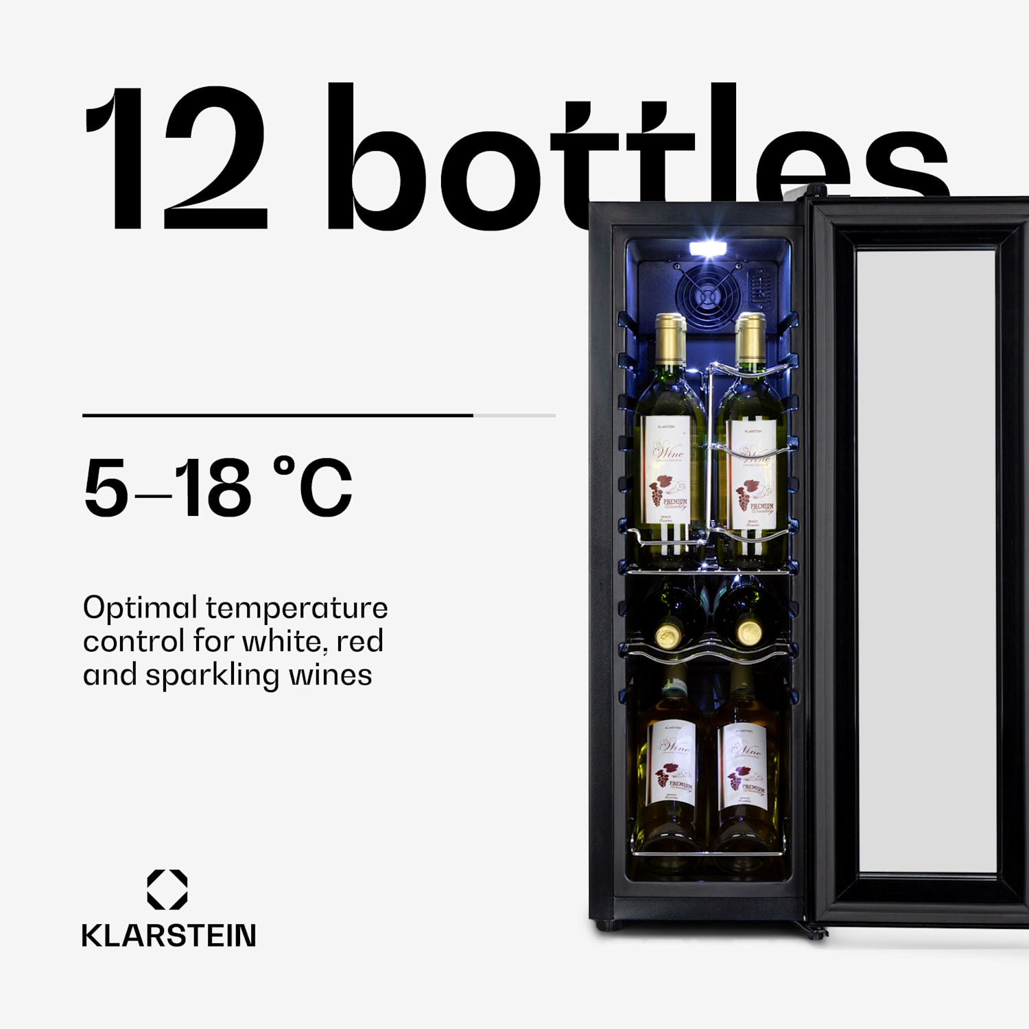 Shiraz 12 Slim Uno wijnkoelkast 32l/12fl. Touch 85 W 5-18 °C LED 12 flessen | 1 koelzone | Zwart