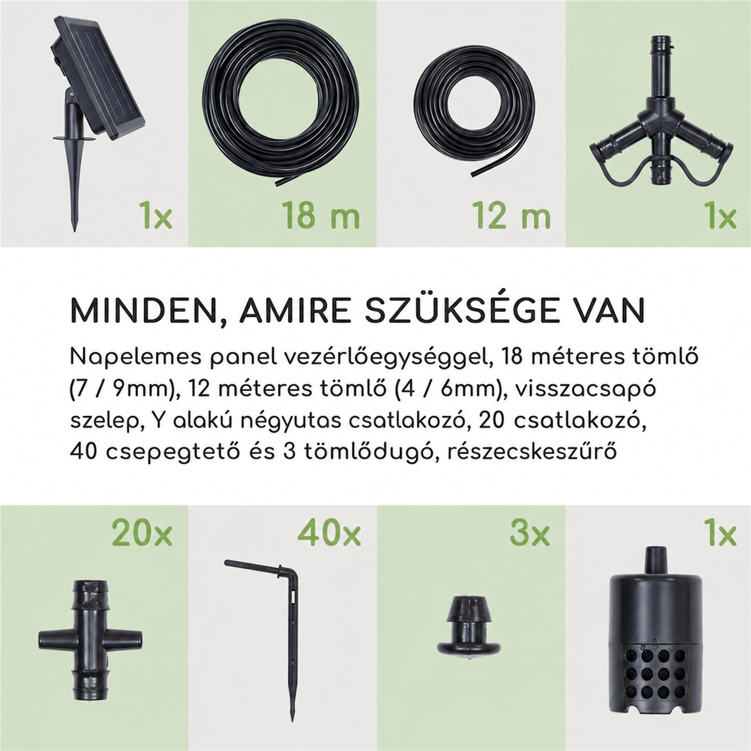 Greenkeeper Solar, öntözőrendszer, napelem, 1500 mAh, 40 növény Napergia-ellátás