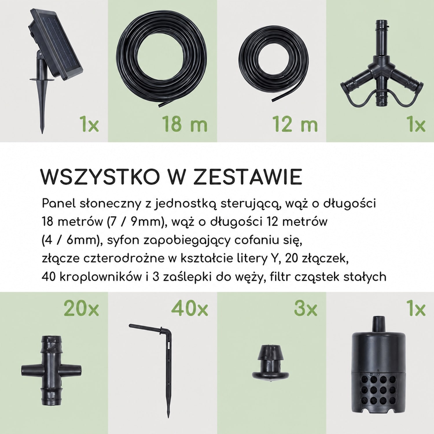 Greenkeeper Solar, system nawadniania, panel słoneczny, 1500 mAh, 40 roślin Zasilanie energią słoneczną