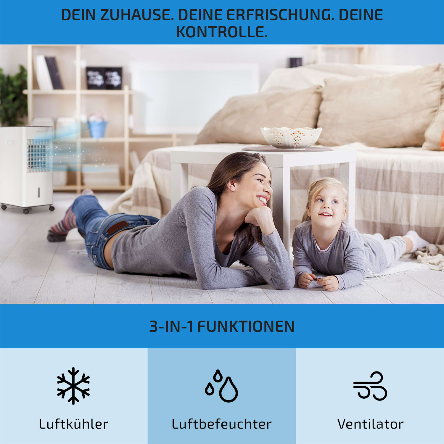 Freshboxx 3-in-1 Luftkühler 65 W 360 m³/h 6 Liter 2 Kühlakkus mobil 