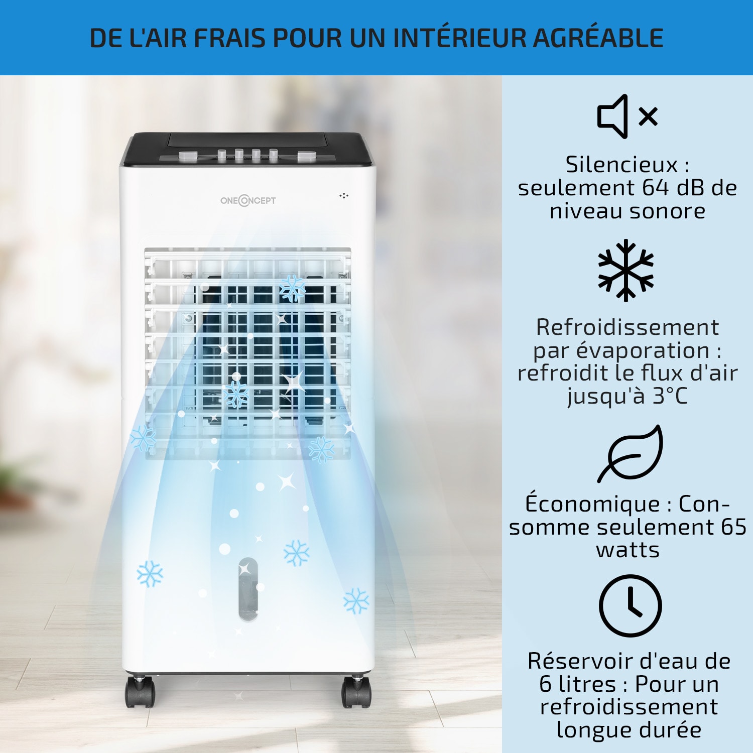 Freshboxx 3-en-1 rafraîchisseur d'air 65 W 360 m³/h 3 vitesses blanc 