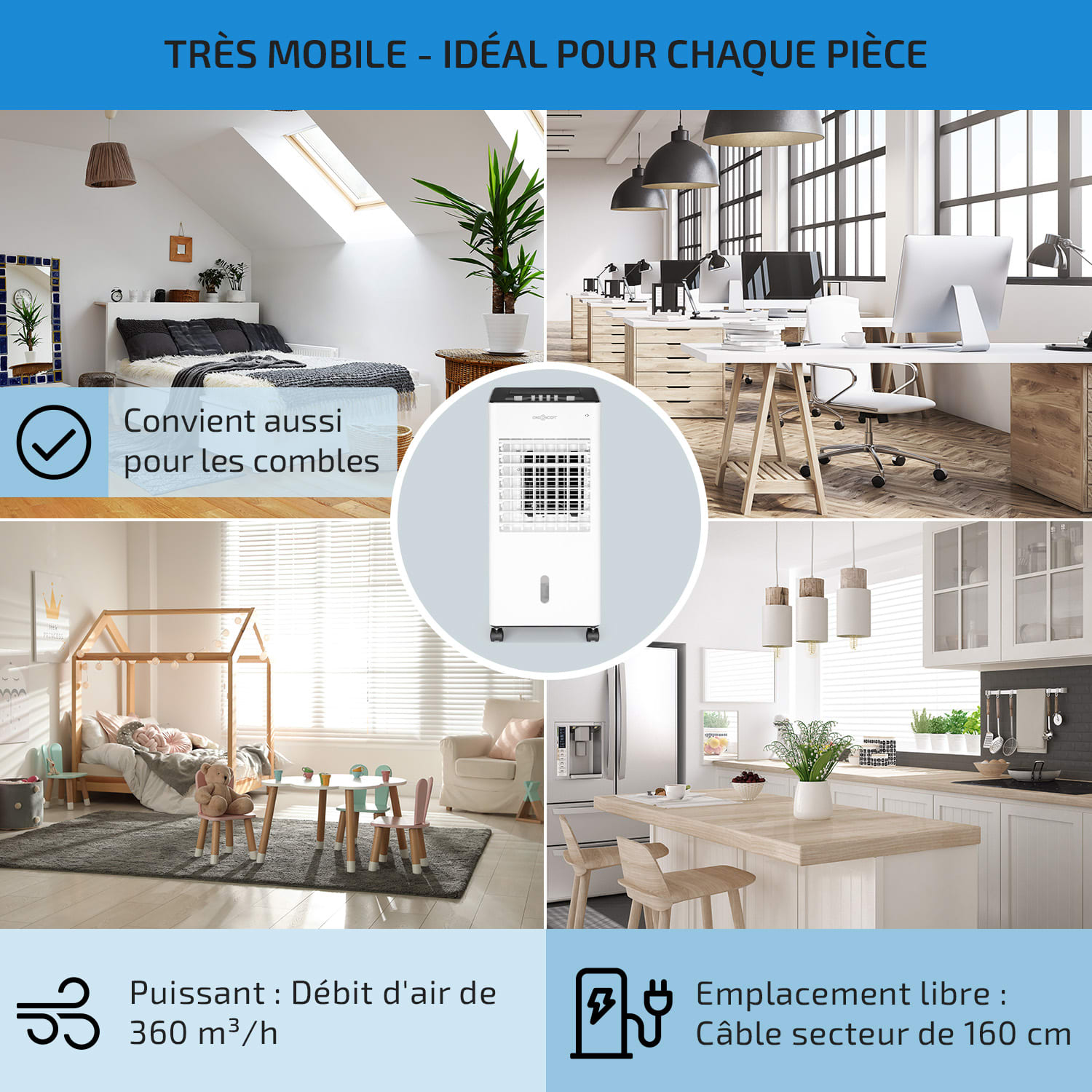Freshboxx 3-en-1 rafraîchisseur d'air 65 W 360 m³/h 3 vitesses blanc 
