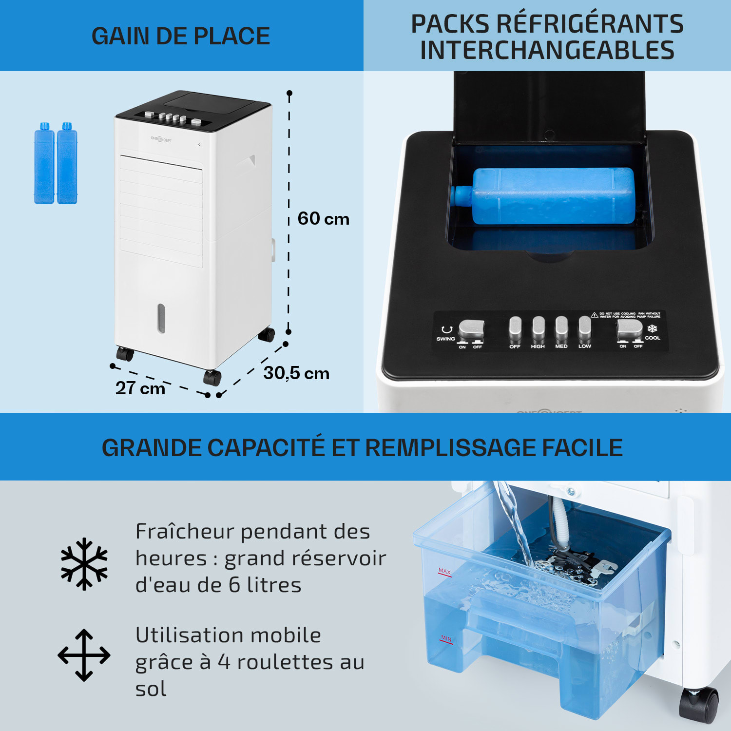 Freshboxx 3-en-1 rafraîchisseur d'air 65 W 360 m³/h 3 vitesses blanc 
