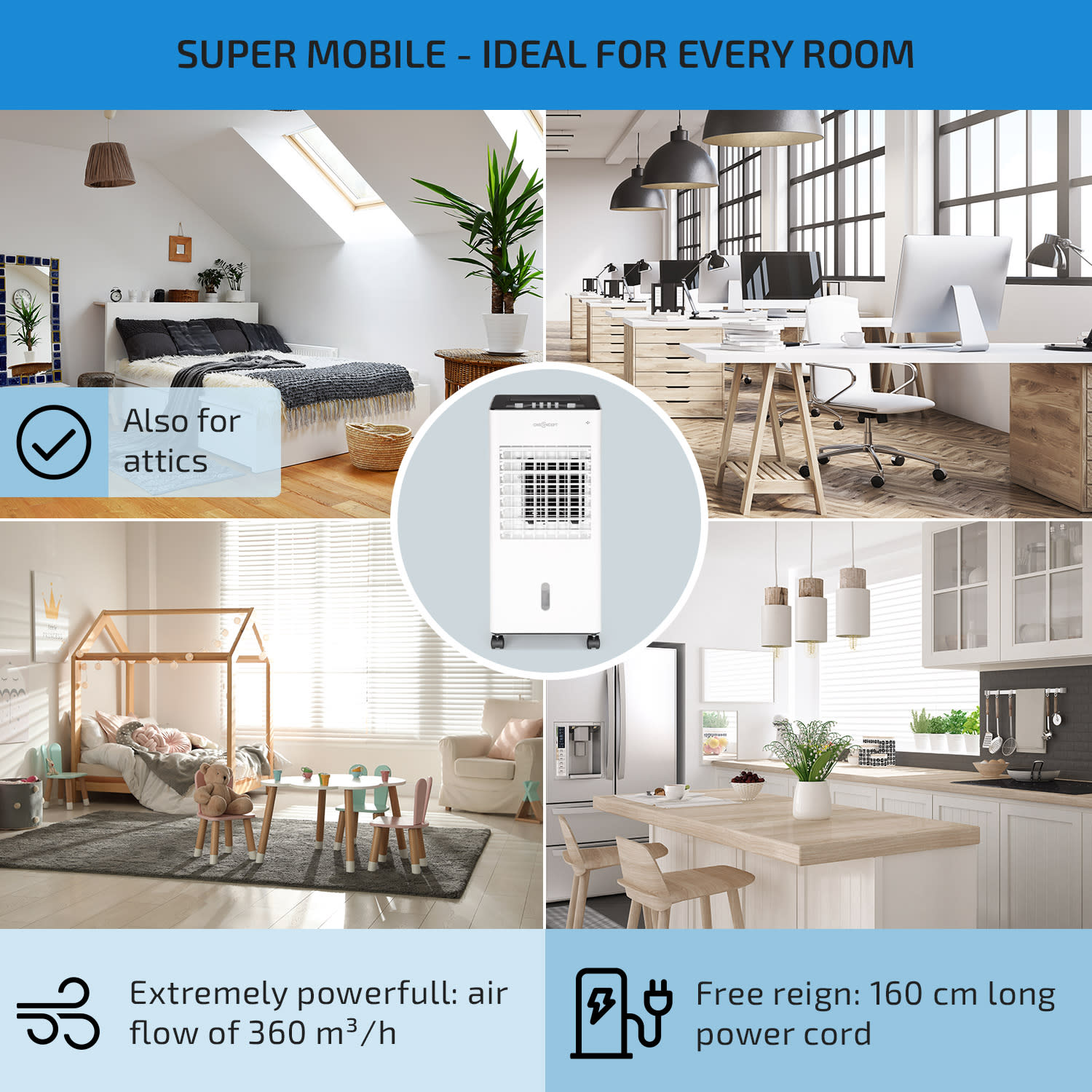 Freshboxx, léghűtő, 3 az 1-ben, 65 W, 360 m³ / óra, 3 fokozatú légáramlás, fehér