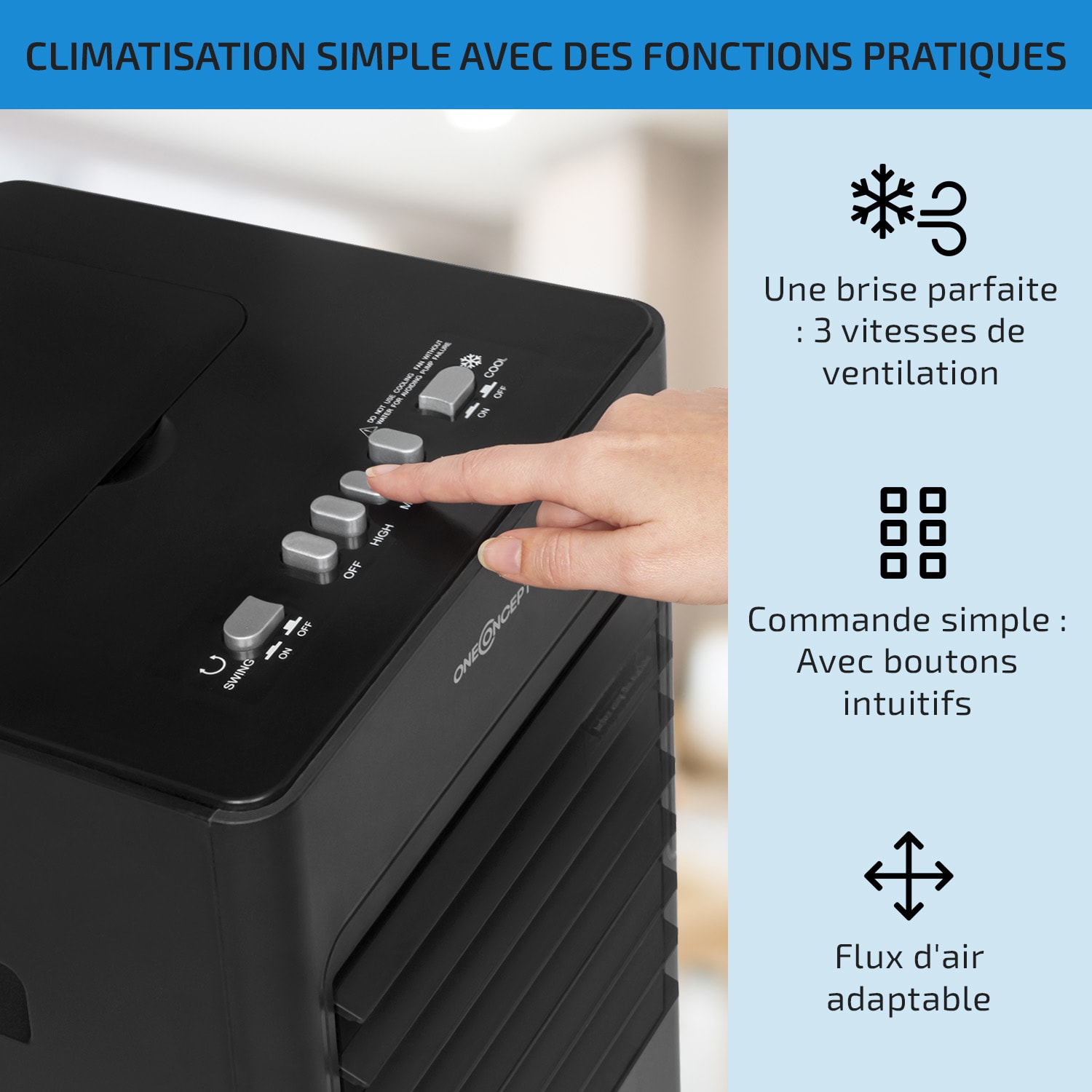 Freshboxx 3-en-1  rafraîchisseur d'air 65 W 360 m³/h 3 vitesses noir 