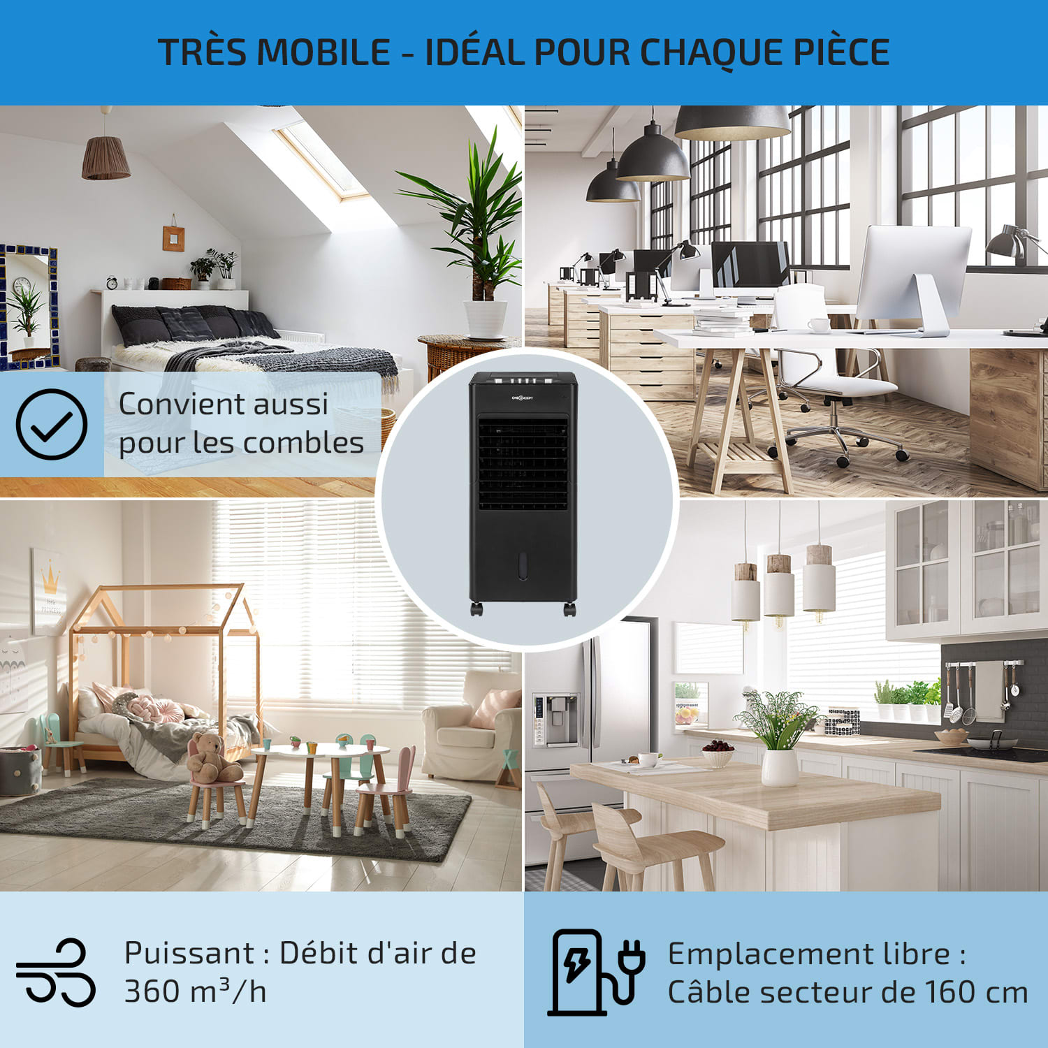 Freshboxx 3-en-1  rafraîchisseur d'air 65 W 360 m³/h 3 vitesses noir 