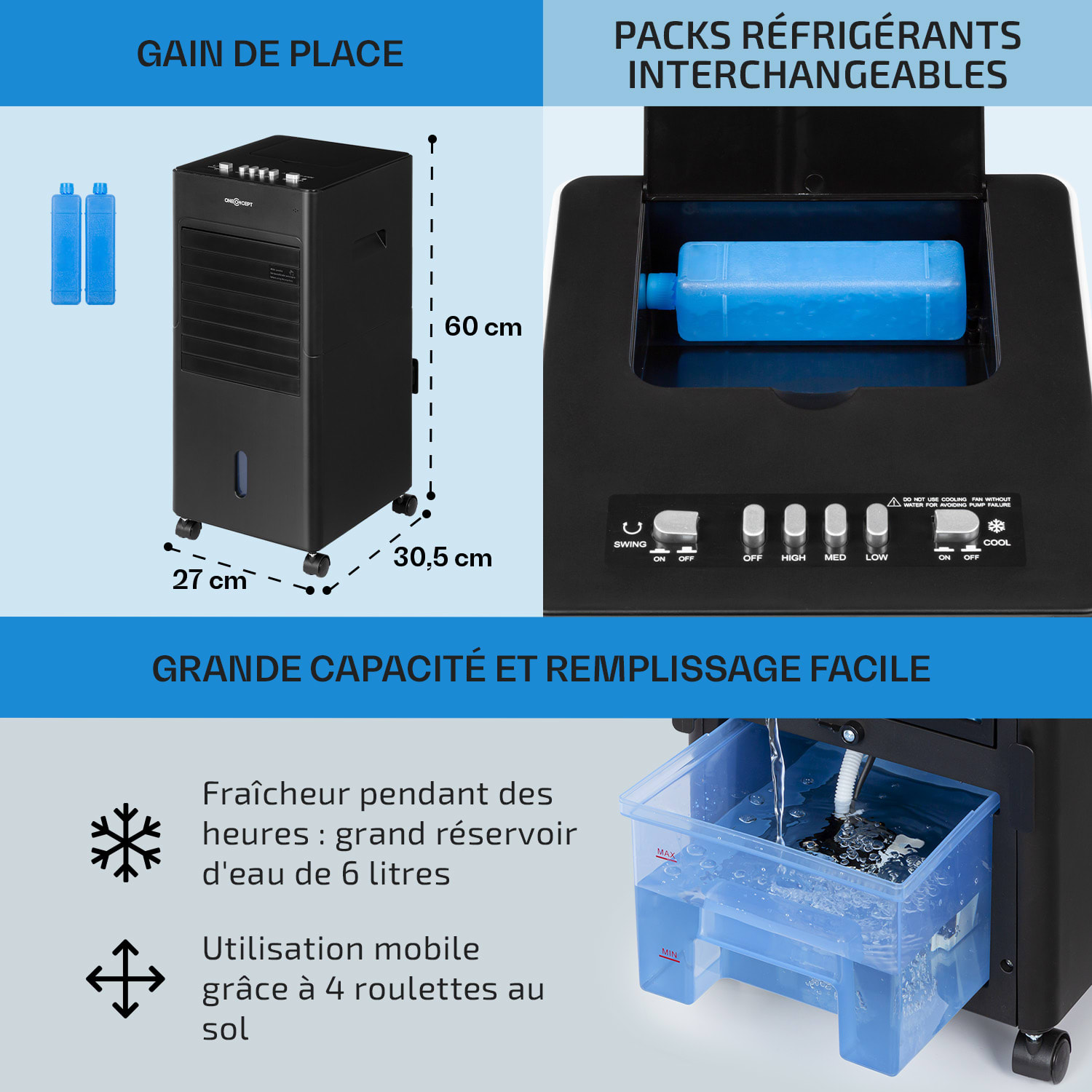 Freshboxx 3-en-1  rafraîchisseur d'air 65 W 360 m³/h 3 vitesses noir 