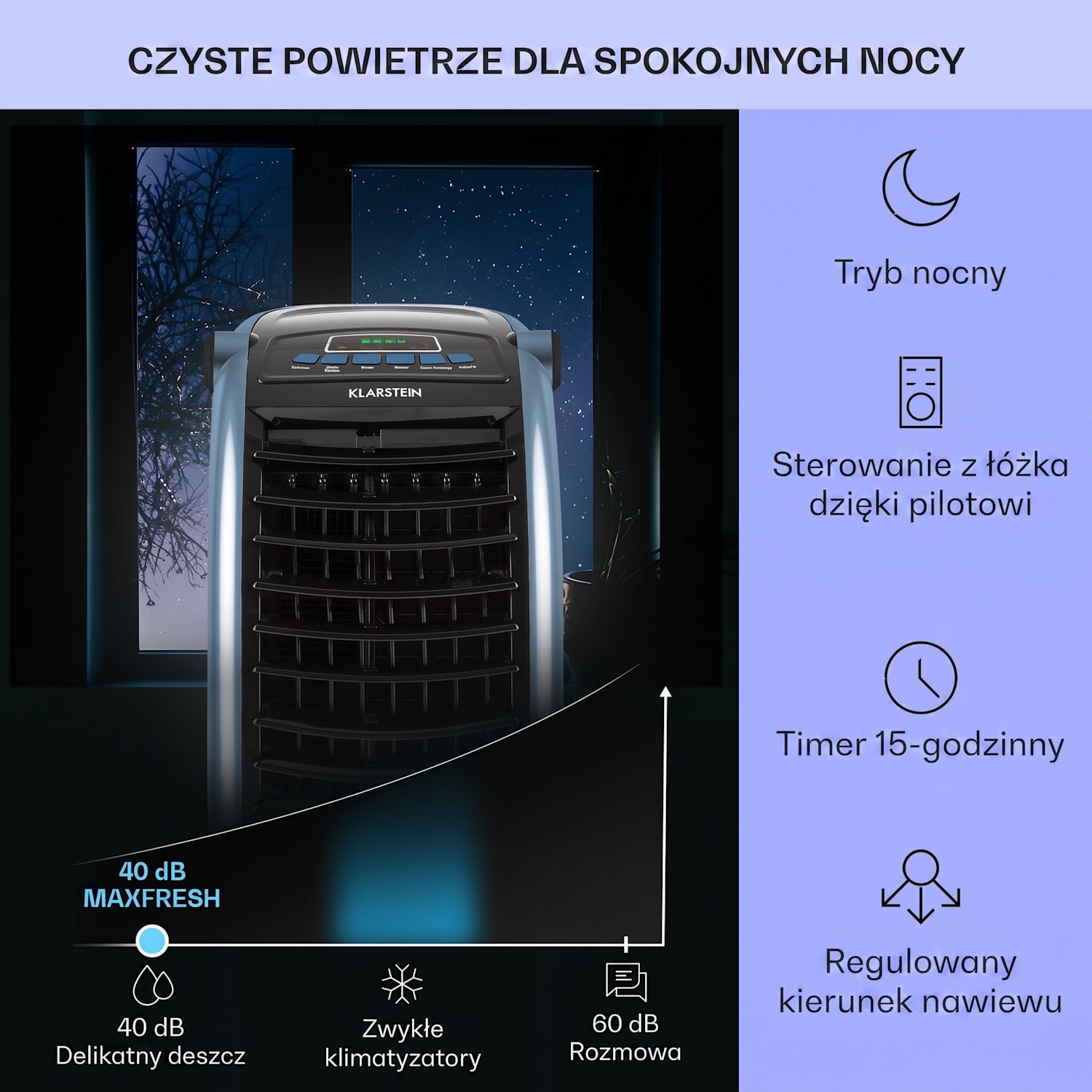 Maxfresh, klimator 4 w 1, wentylator, nawilżacz powietrza, 444 m³/h, 55 W, 6 l, przenośny 
